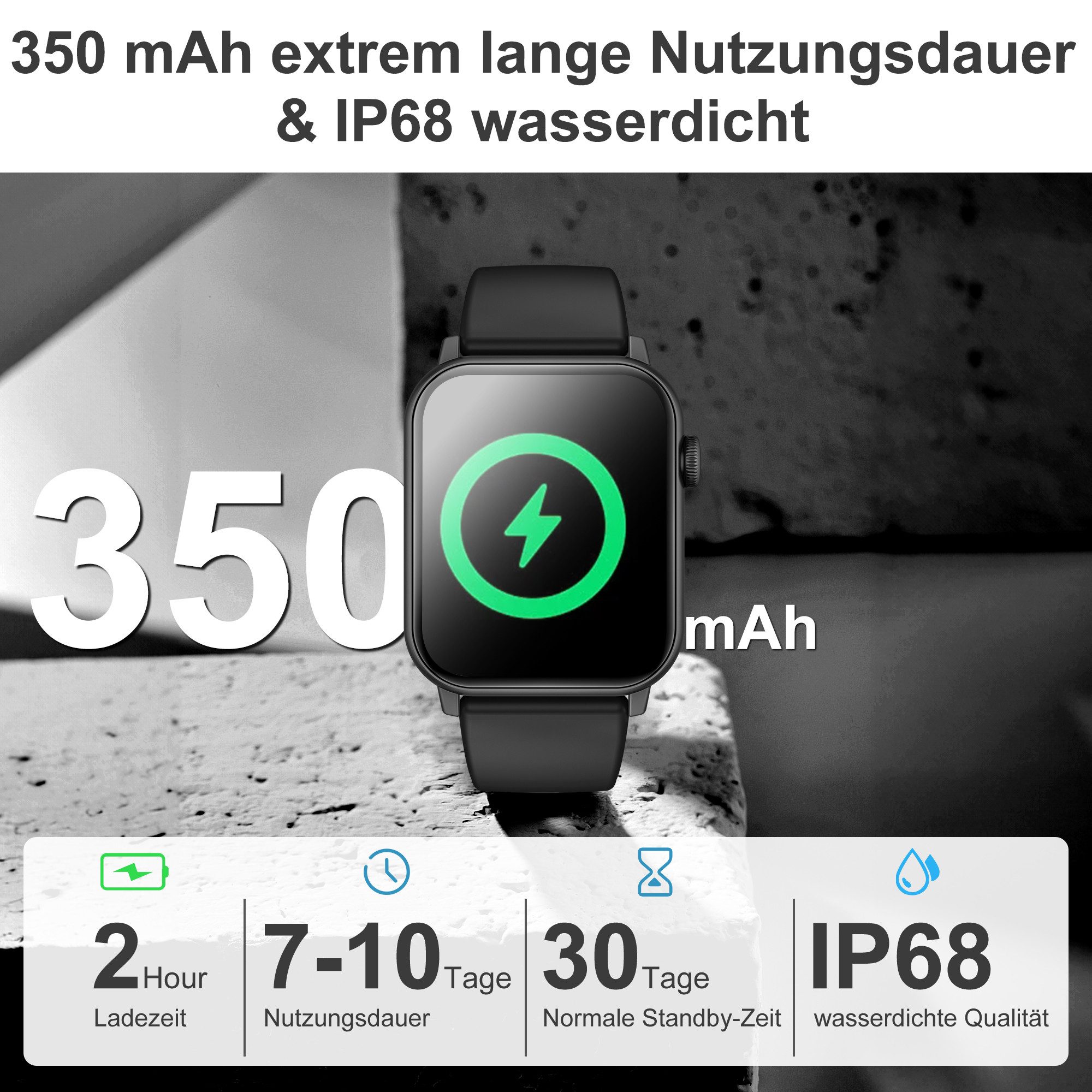 Forrlite 2026 Neues Smartwatch Damen Herren mit Telefonfunktion, Smartwatch 1.85'' HD Fitnessuhr,Silikonarmband + Metallarmband Kombinationsset,Smart Watch for  – Bild 5 von 5