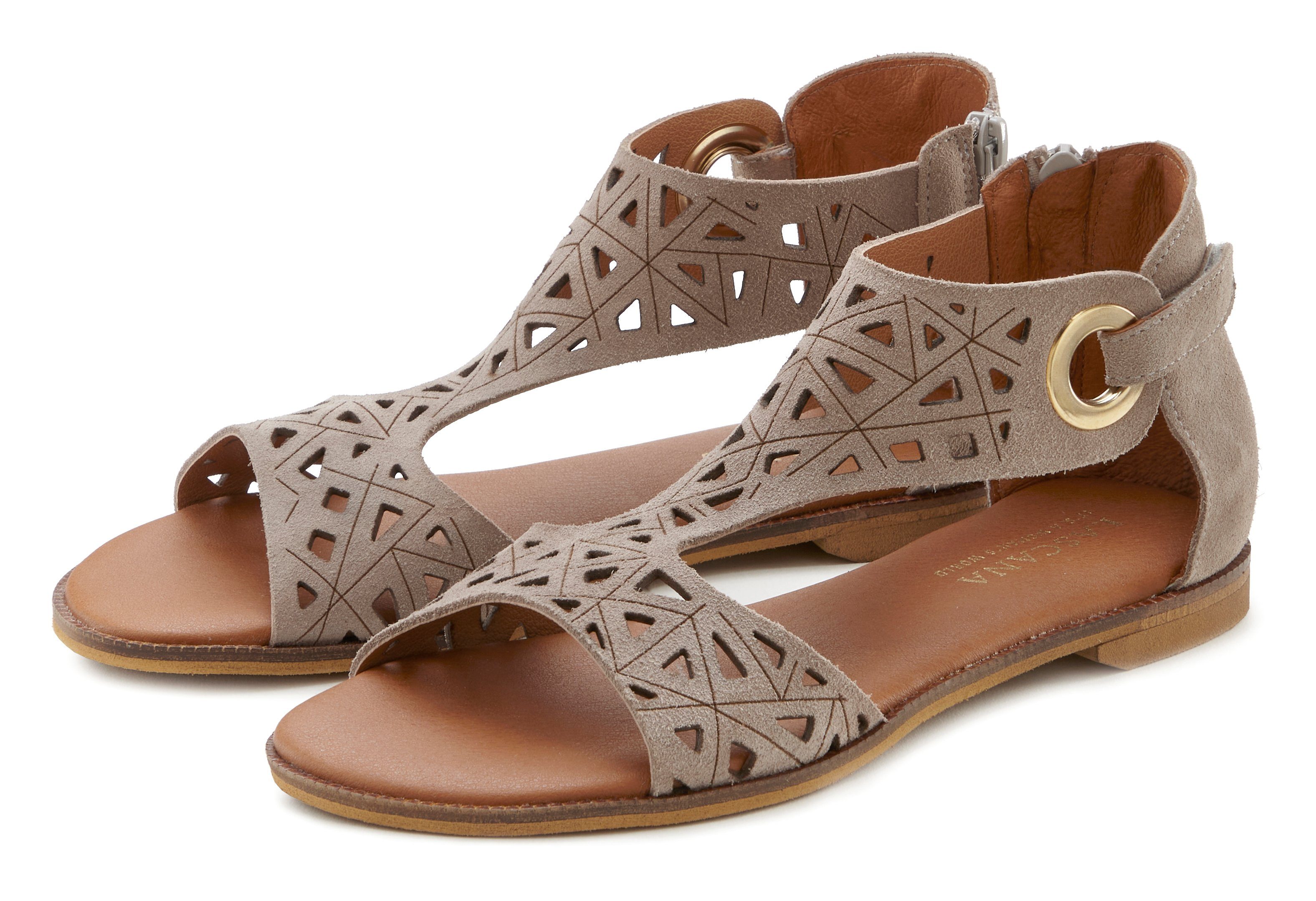 LASCANA Sandale Sandalette, Sommerschuh aus hochwertigem Leder mit Cut-Outs taupe