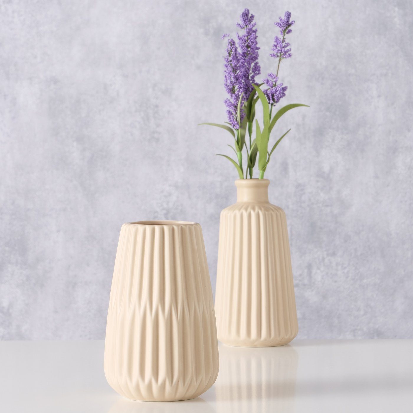 "Esko" Set Keramik aus in 2er BOLTZE Dekovase beige Vase H17cm,