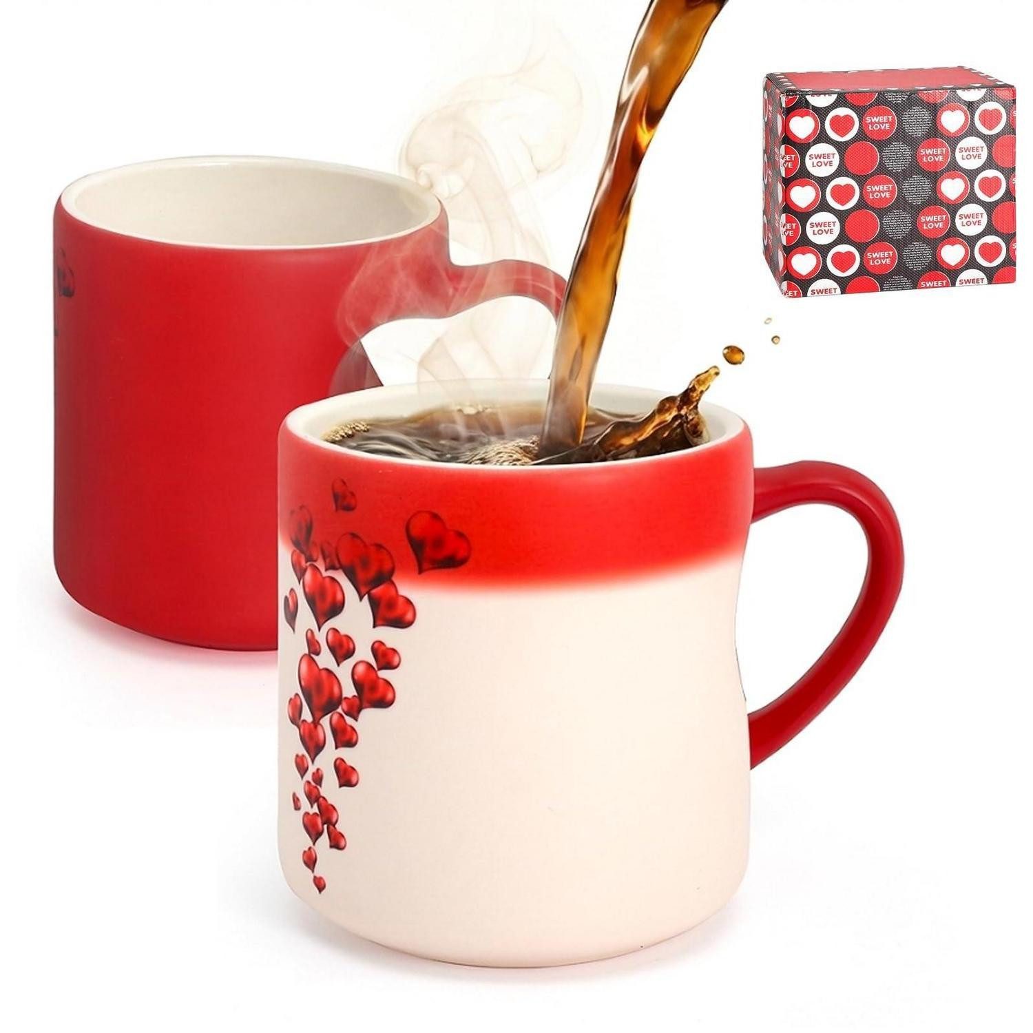 LuxusKollektion Tasse Herz Zaubertasse Farbwechselnde Keramik Tasse Romantisch, Keramik
