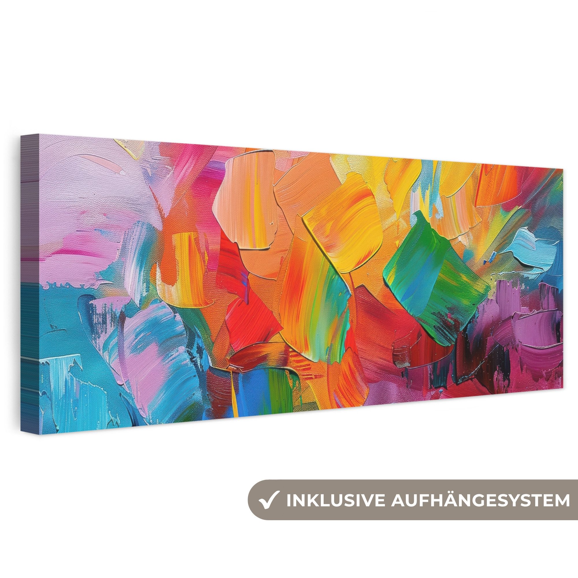 OneMillionCanvasses® Leinwandbild Panorama Abstrakt - Lackierung - Modern - Farbenfroh, Fotodruck (1 St), Wandbild, Deko Schlafzimmer Wohnzimmer Flur 60x20 cm