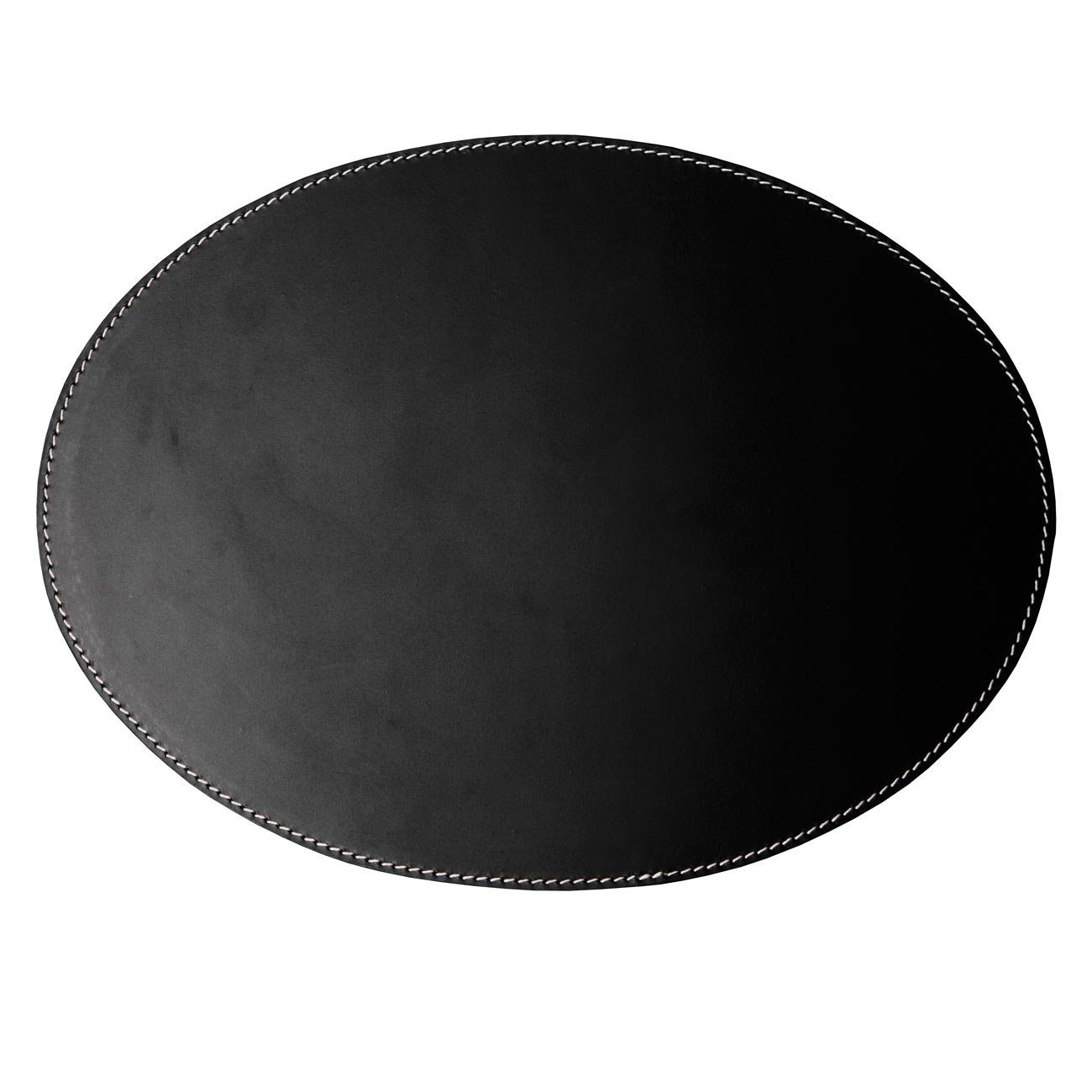 Platzset, Orskov, (1-St), Tischset aus Leder oval, schwarz (weiße Naht)