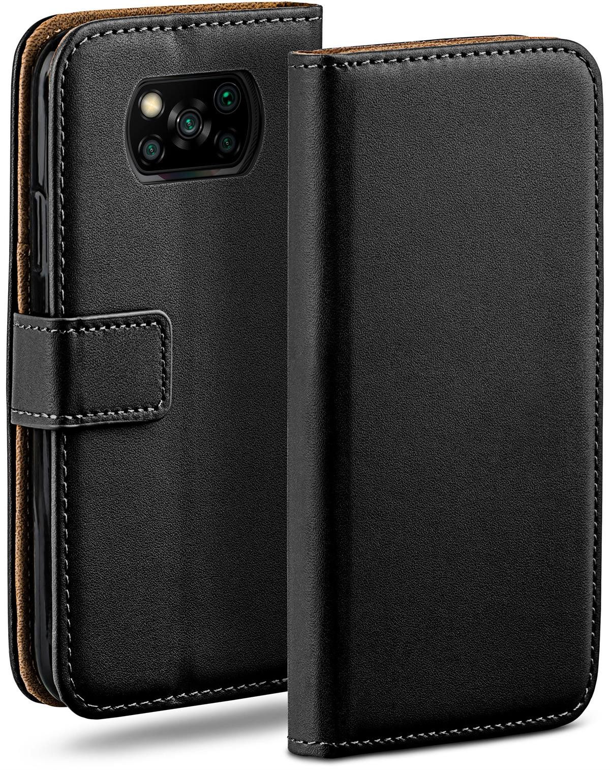 moex Handyhülle für Poco X3 NFC Hülle Klappbar Book Case Schwarz 6,67 Zoll, Klapphülle Kartenfach Flip Cover Handytasche Leder Optik Schutzhülle