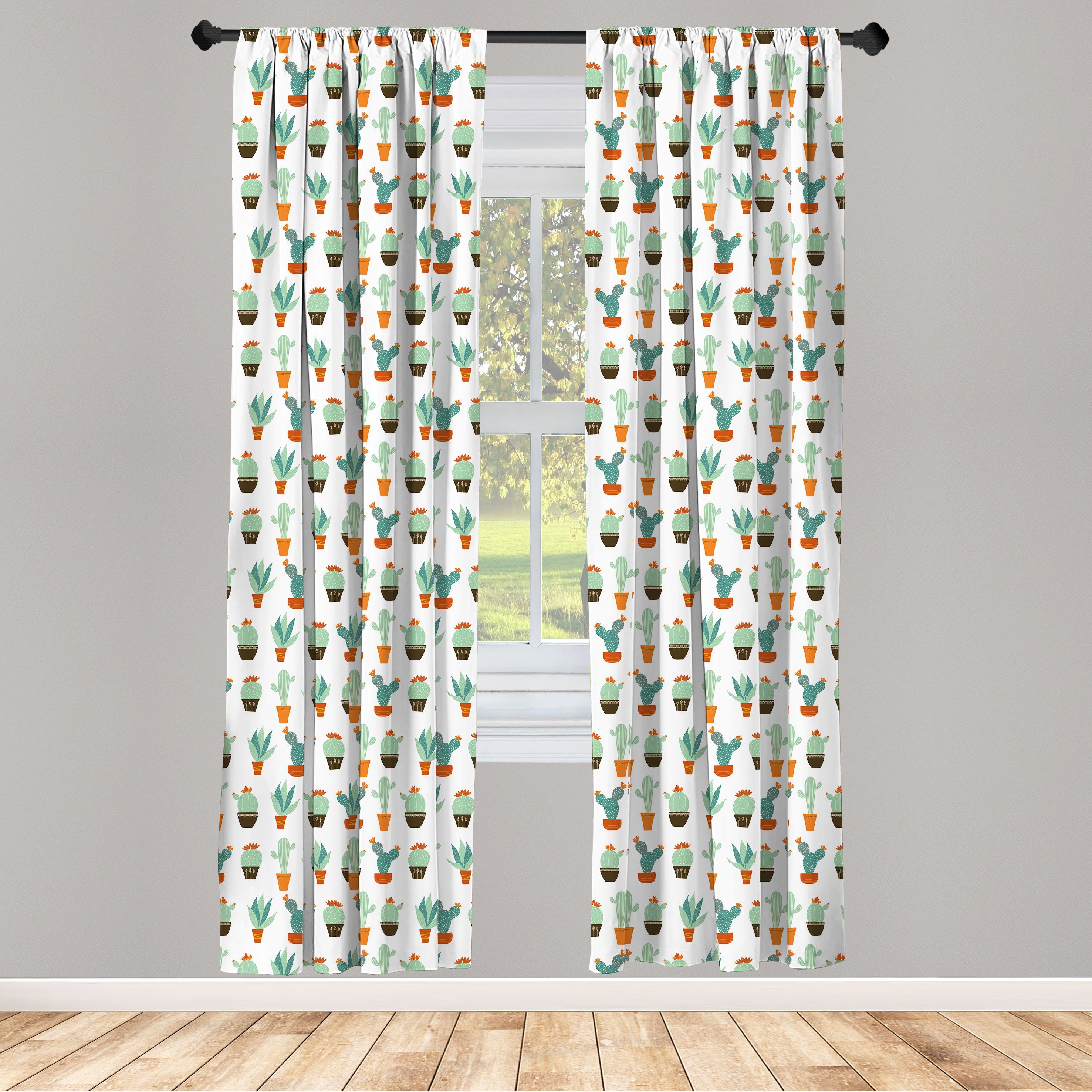 Gardine Vorhang für Wohnzimmer Schlafzimmer Dekor, Abakuhaus, Microfaser, Blumen Kakteen und Sukkulenten