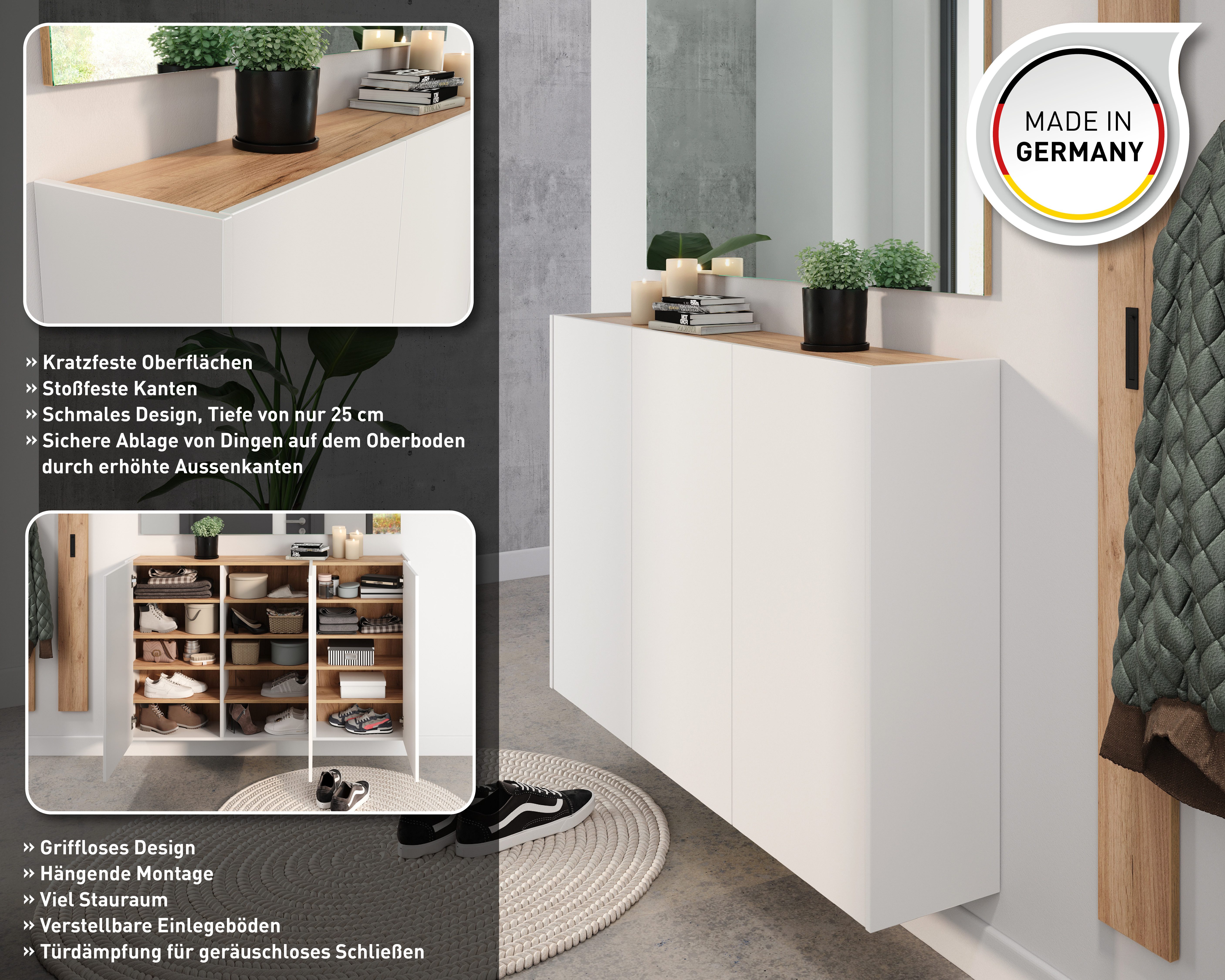 GERMANIA Schuhschrank GW-Libbiano, ideal für schmale Flure, Breite 138 cm, in 3 verschiedenen Höhen