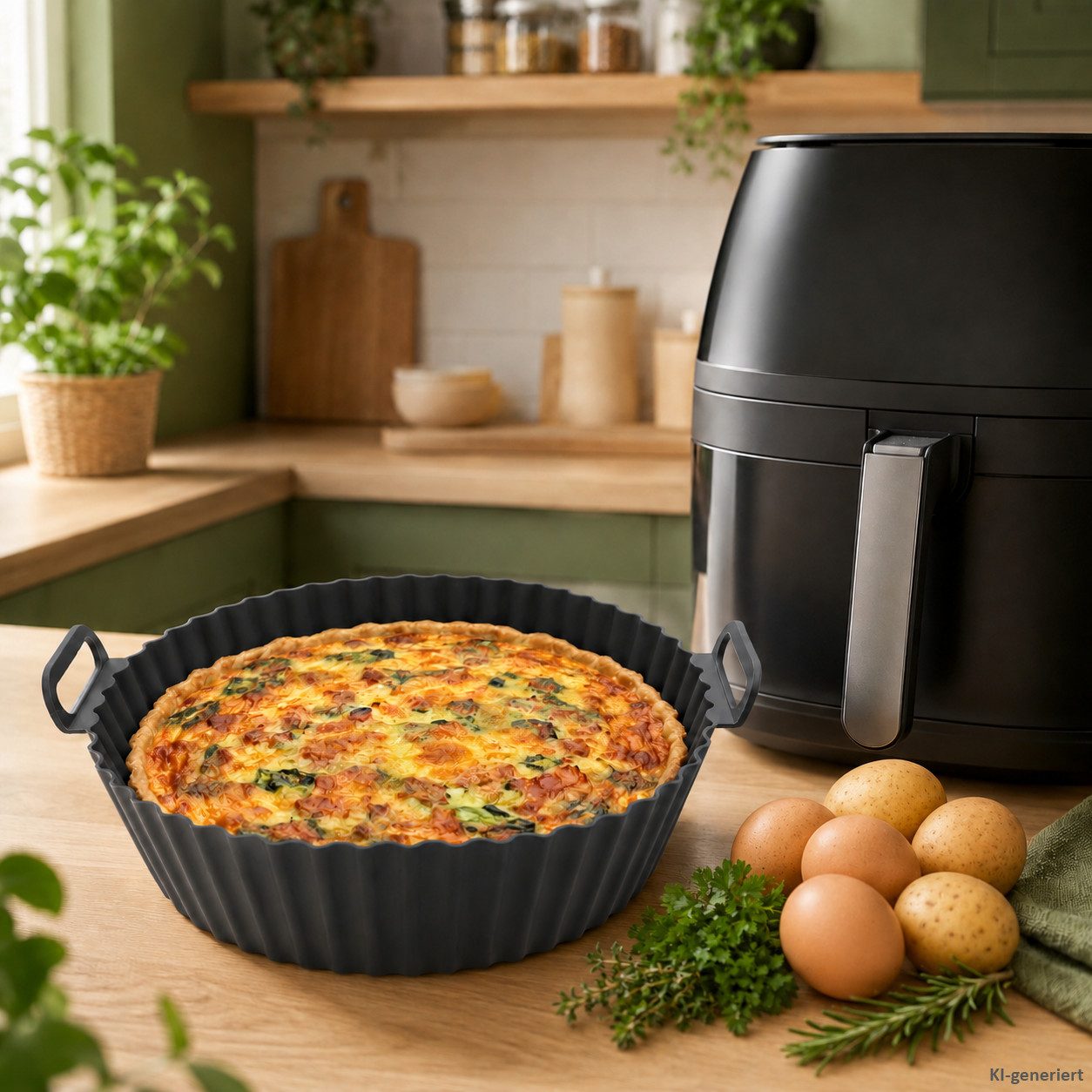 MamboCat Auflaufform Airfryer Silikon Form rund Ø20cm mit Henkeln Heißluftfritteuse, Silikon – Bild 5 von 5