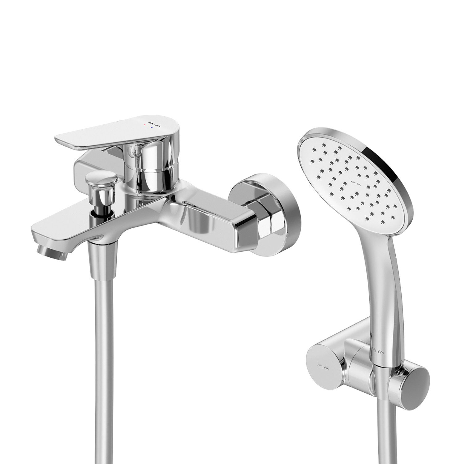 AM.PM Wannenarmatur Badewannenarmatur HIT mit Handbrause und Wandhalterung Chrom Silber (Badarmatur- Dusche-Set für die Badewanne, Einhebelmischer mit Wannenauslauf & Duschschlauch & Brause & Halter) Bad-Armatur mit Duschbrause und Halterung