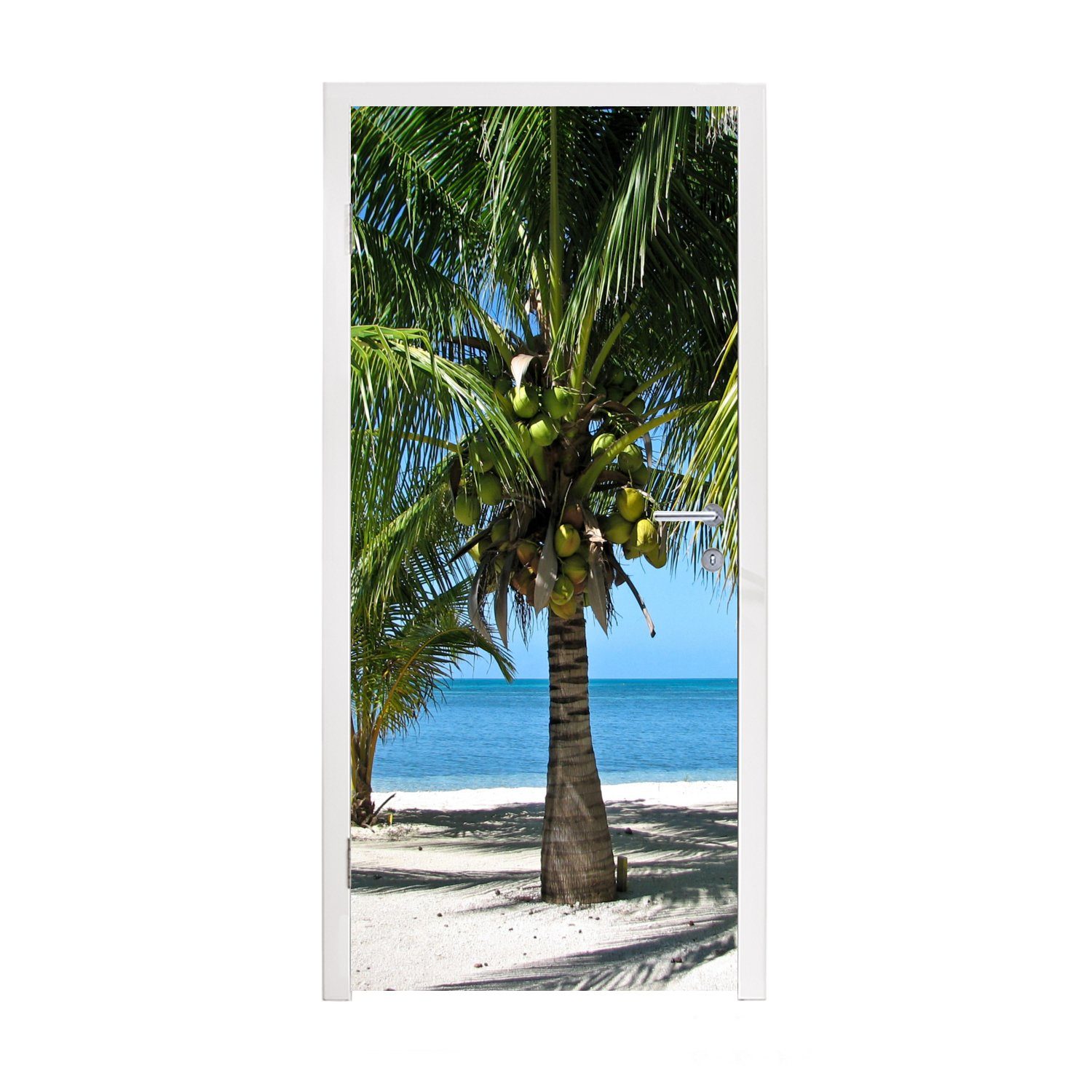 MuchoWow Türtapete Palmen und der perlweiße Strand von Glover's Reef, Matt, bedruckt, (1 St), Fototapete für Tür, Türaufkleber, 75x205 cm