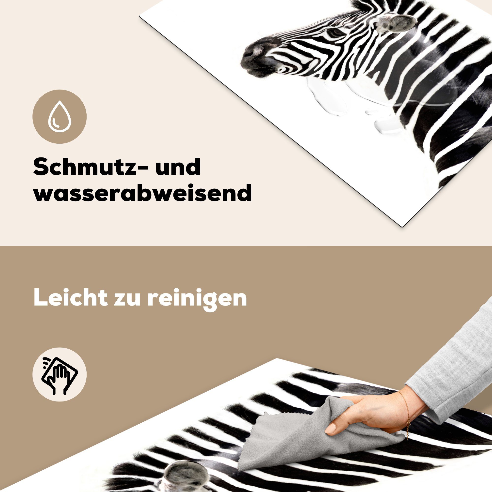 MuchoWow Herdblende-/Abdeckplatte Zebra - die Tiere Vinyl, 81x52 (1 küche, Weiß, Induktionskochfeld für - tlg), cm, Schutz Ceranfeldabdeckung