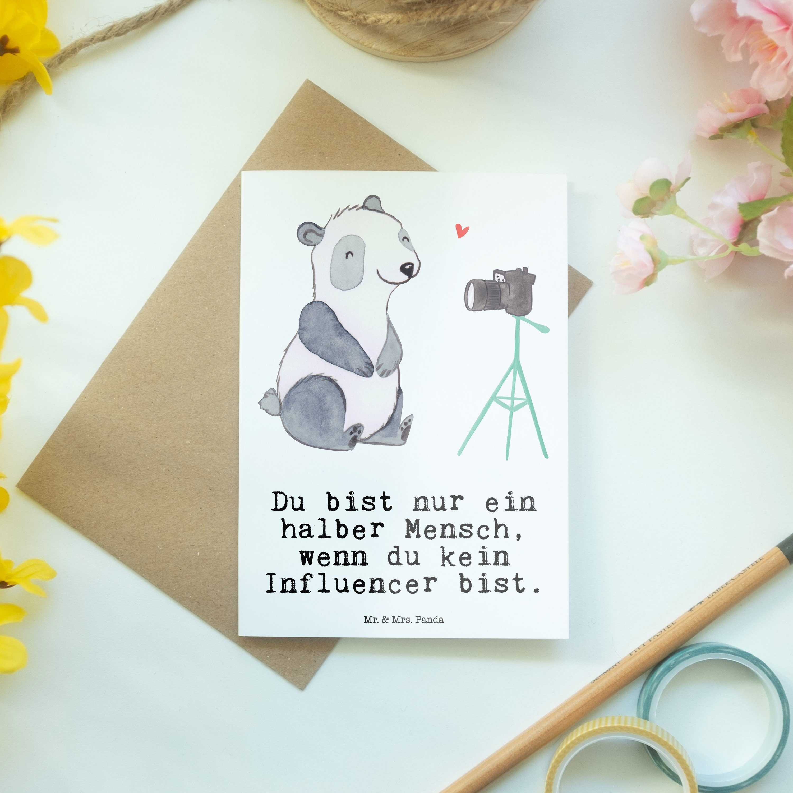 Panda Weiß Grußkarte - Herz - Mr. Mrs. Klappkarte, Schenken, mit & Firma, Influencer Geschenk, D