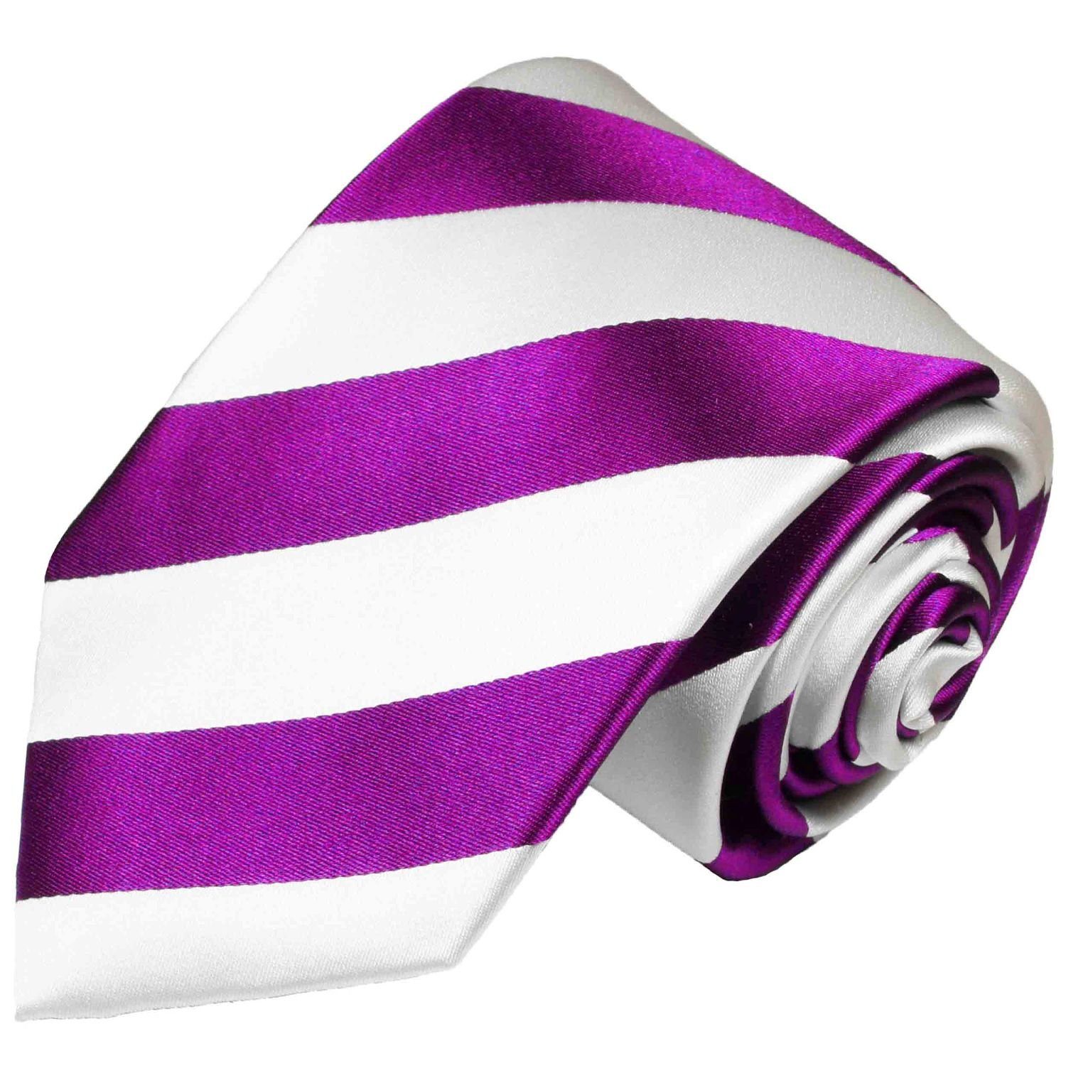 Paul Malone Krawatte Herren Seidenkrawatte Streifen Schlips modern gestreift 100% Seide Schmal (6cm) pink