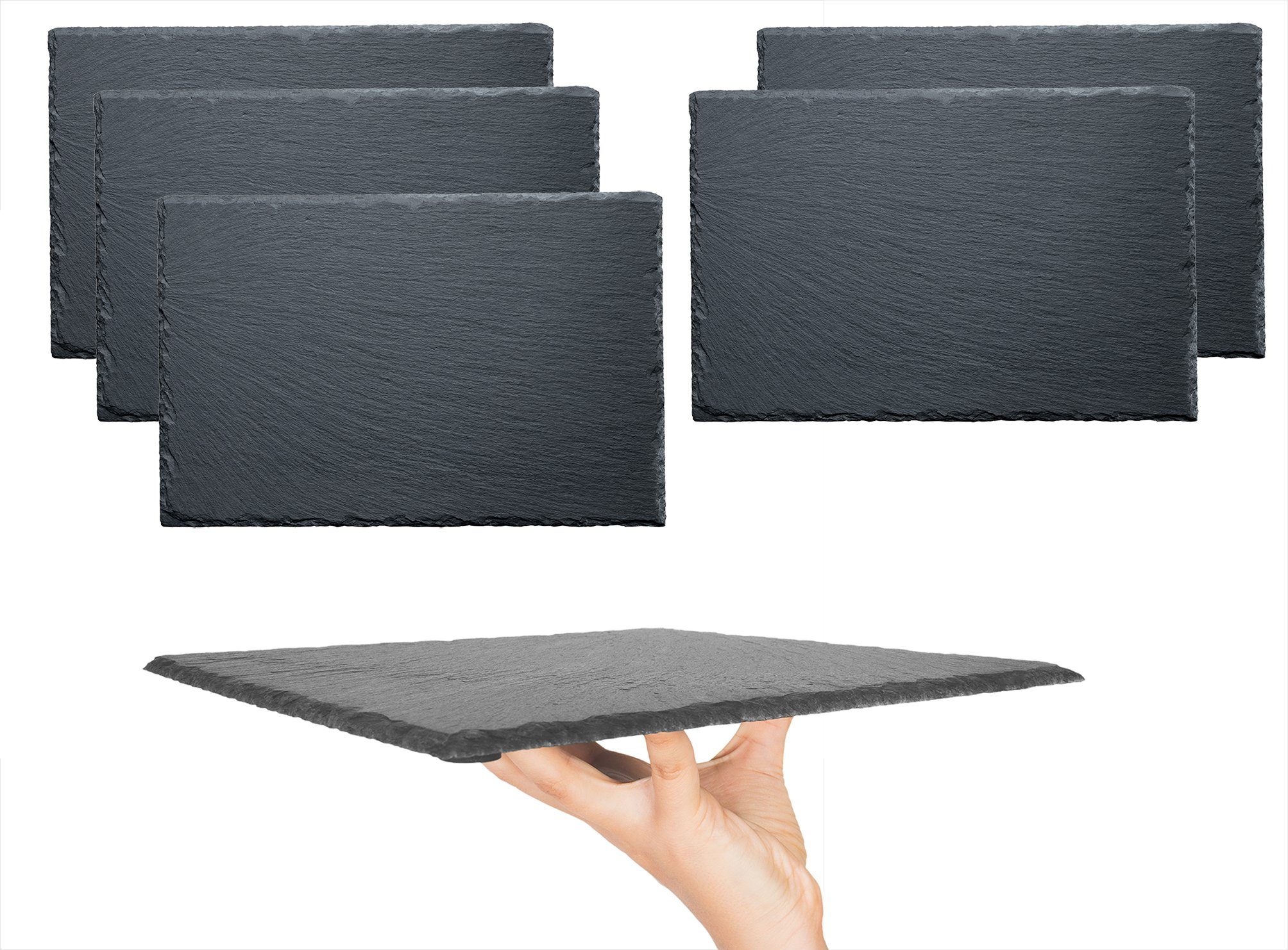 BigDean Servierplatte 6er Schiefer Set Buffetplatte, Servierplatte 35x25 Schieferplatte klein schwarz