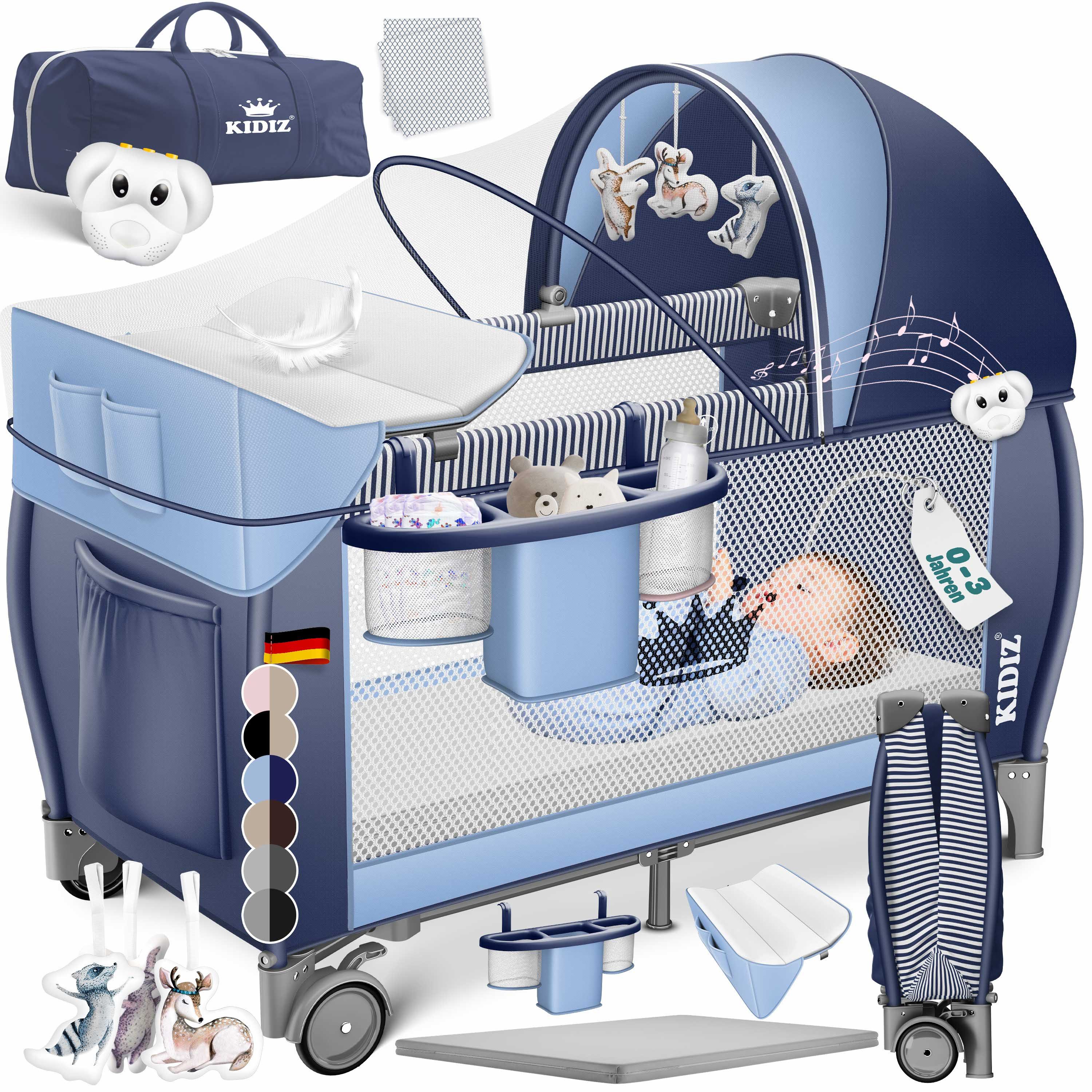 KIDIZ Baby-Reisebett, Babybett Kombi Set mit Matratze & Wickelauflage ab Geburt bis 15 kg