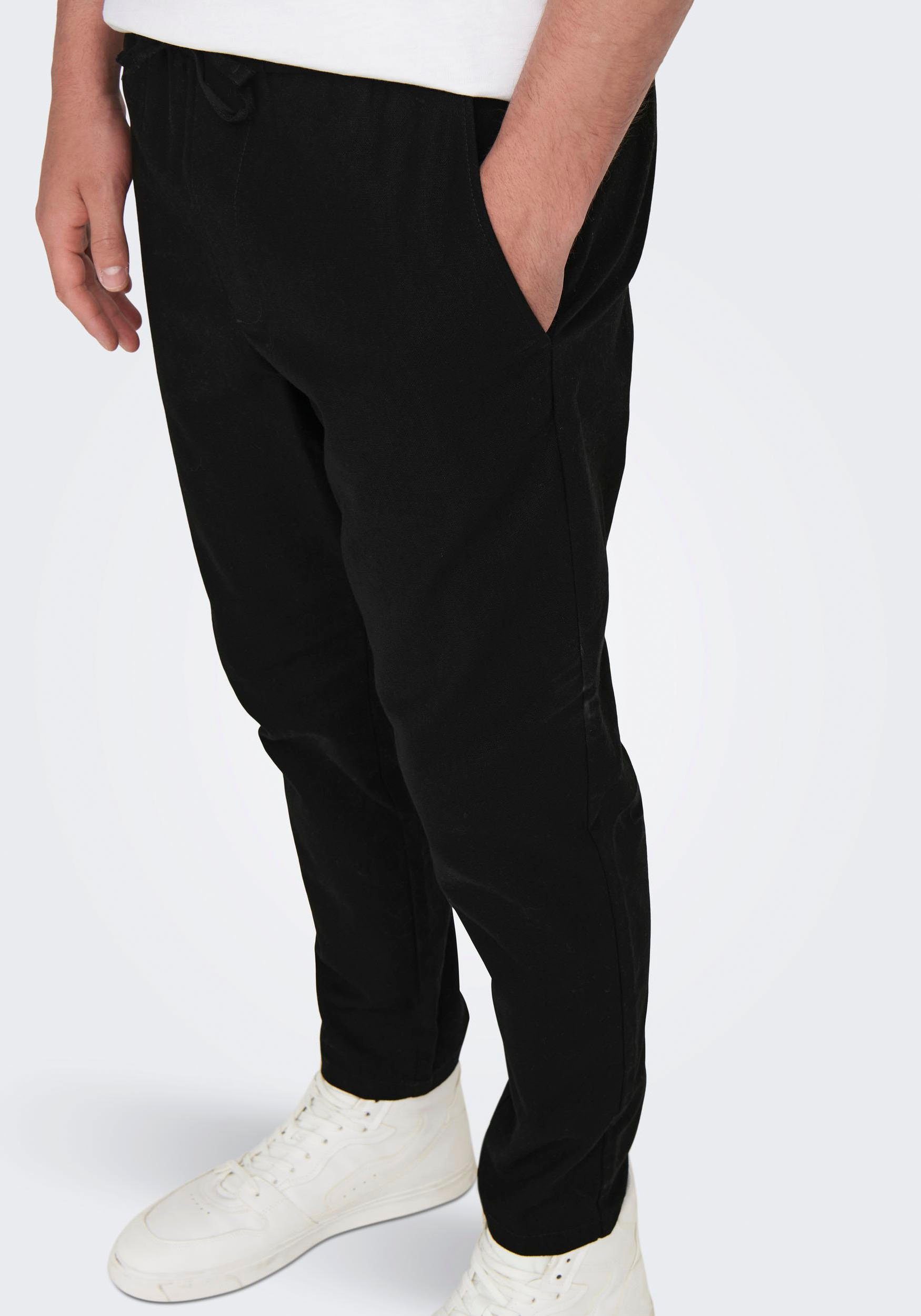 ONLY & SONS Schlupfhose ONSLINUS CROP 0007 COT LIN PNT NOOS Baumwolle mit Leinen, Gummizug und Kordel