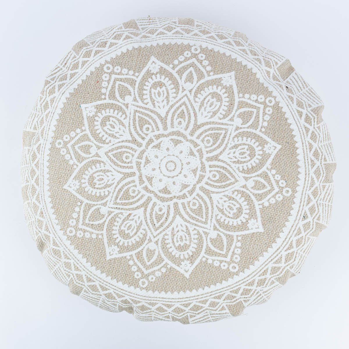 BOLTZE Dekokissen Bodenkissen Mandala aus Baumwolle rund natur weiß 56cm | Dekokissen