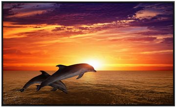 Papermoon Infrarotheizung Delfine, Sonnenuntergang als Bildheizung, im schwarzen Aluminiumrahmen, HZ(4845), TÜV-Rheinland/GS zertifiziert, angenehme Strahlungswärme