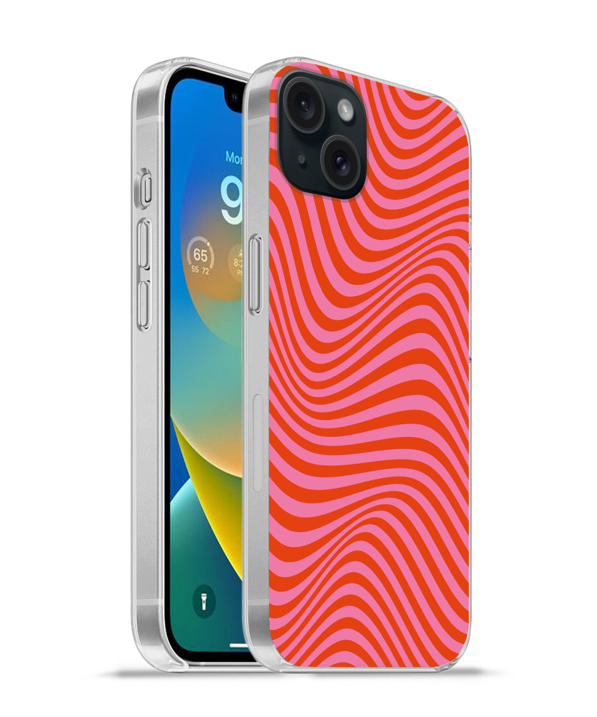 MuchoWow Handyhülle für Apple iPhone 15 Plus Wellenförmiges Muster - Rot - Rosa - Linien, Smartphone-Bumper, Print, Handy Schutzhülle Dünn