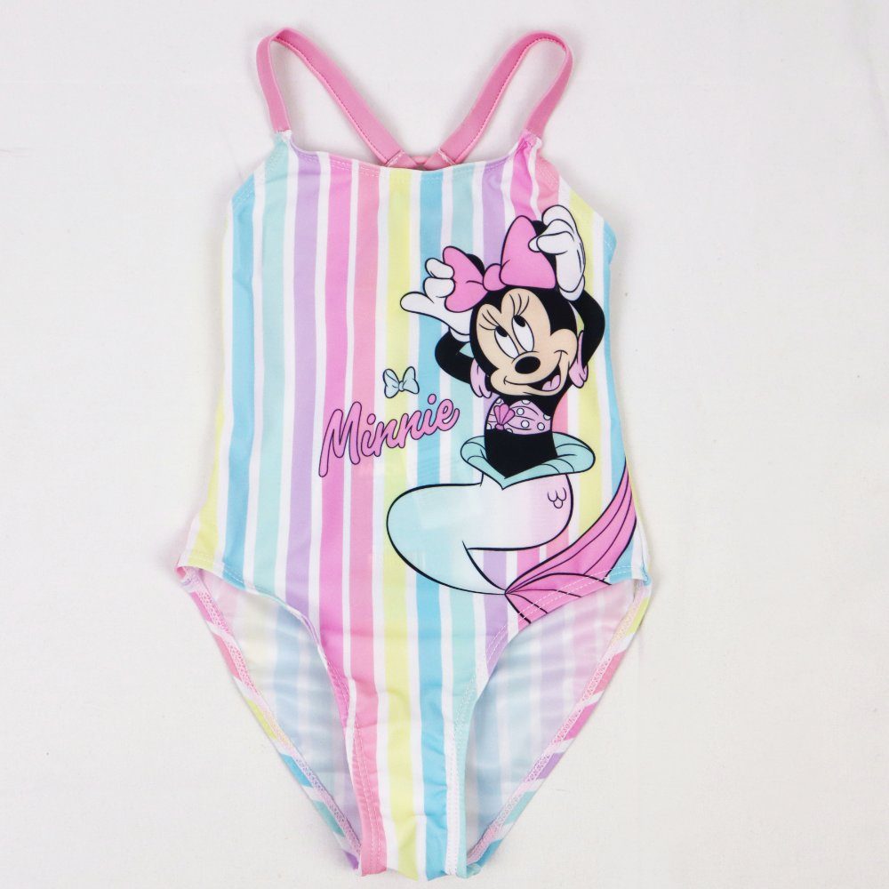 12% Bunt gestreift, Polyester Material: 134, Minnie Mouse Minnie Gr. Mädchen Disney Bademode Meerjungfrau bis Elasthan Badeanzug 104 88%