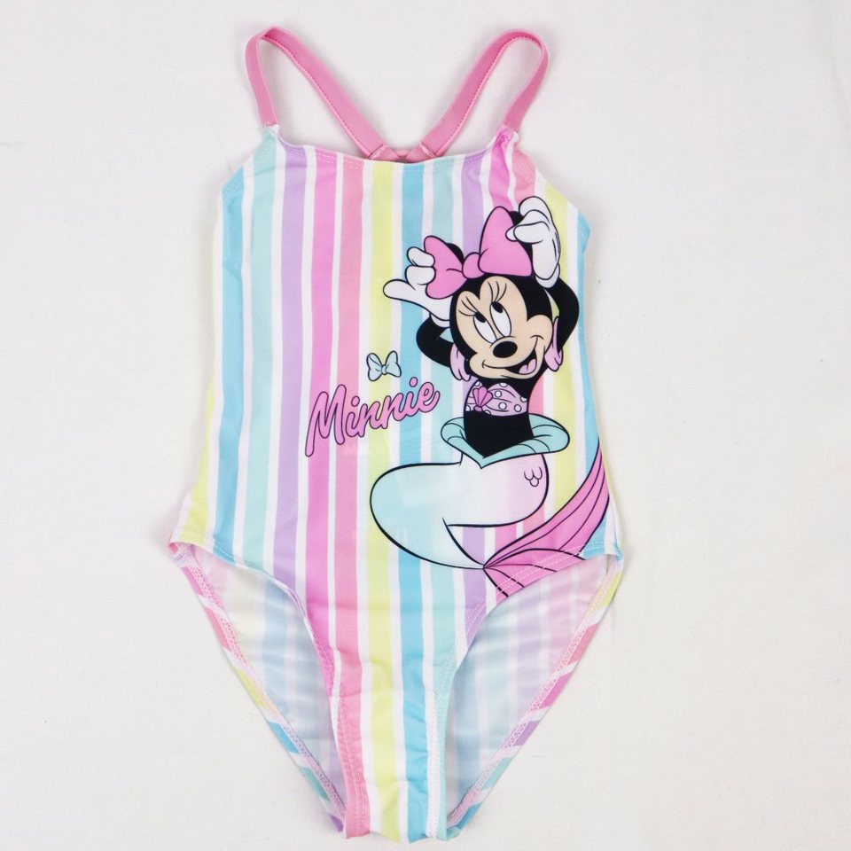 Disney Minnie Mouse Badeanzug Minnie Meerjungfrau Mädchen Bademode Gr. 104  bis 134, Bunt gestreift, Material: 88% Polyester 12% Elasthan