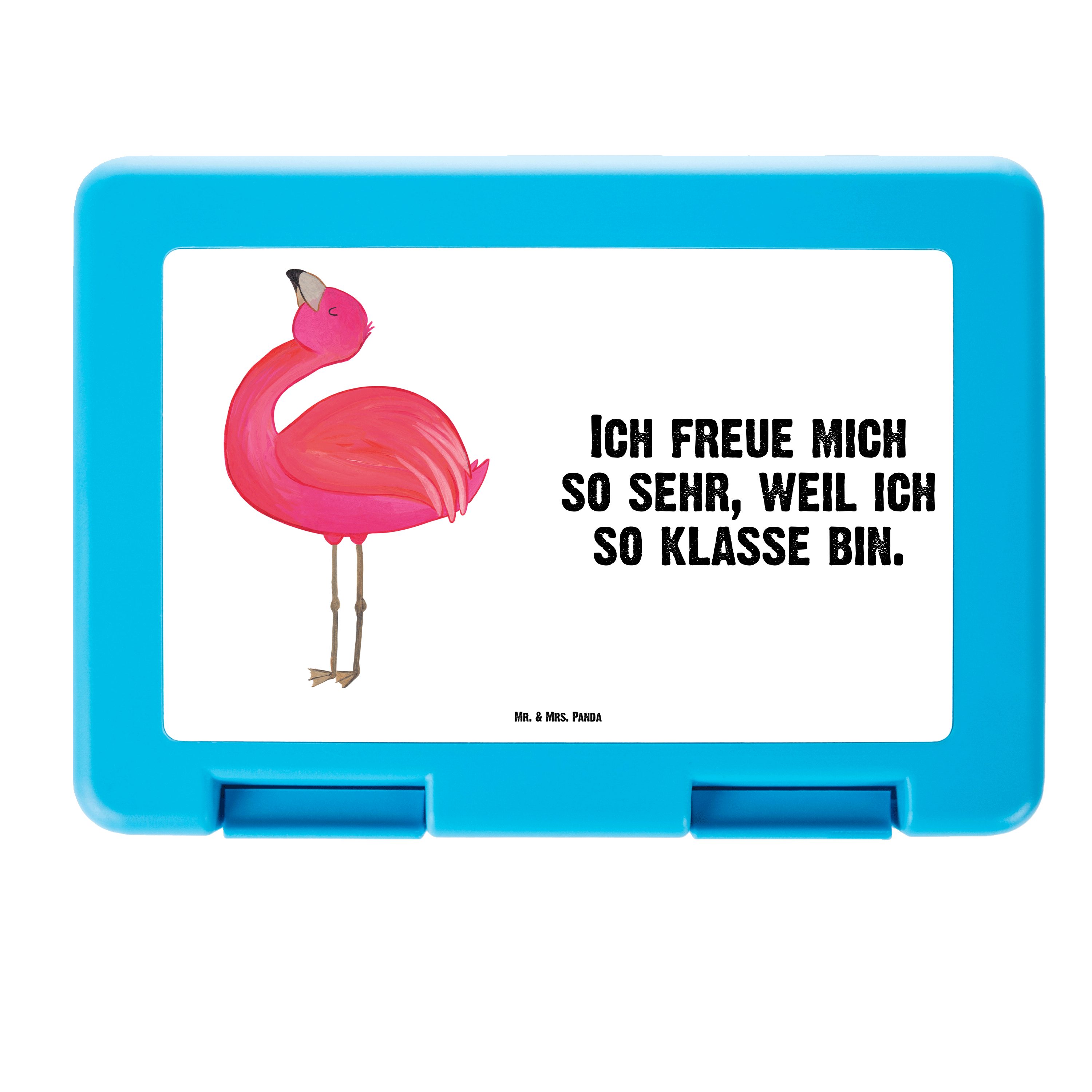 Mr. & Mrs. Panda Butterdose Flamingo stolz - Weiß - Geschenk, Freundin, zufrieden, Snackbox, best, Premium Kunststoff, (1-tlg)