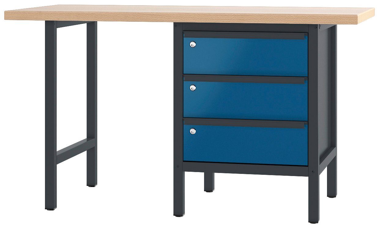 PADOR Werkbank 700.0.11 S 3, Höhe/Länge: 85,5x150 cm anthrazit/blau | Werkbänke