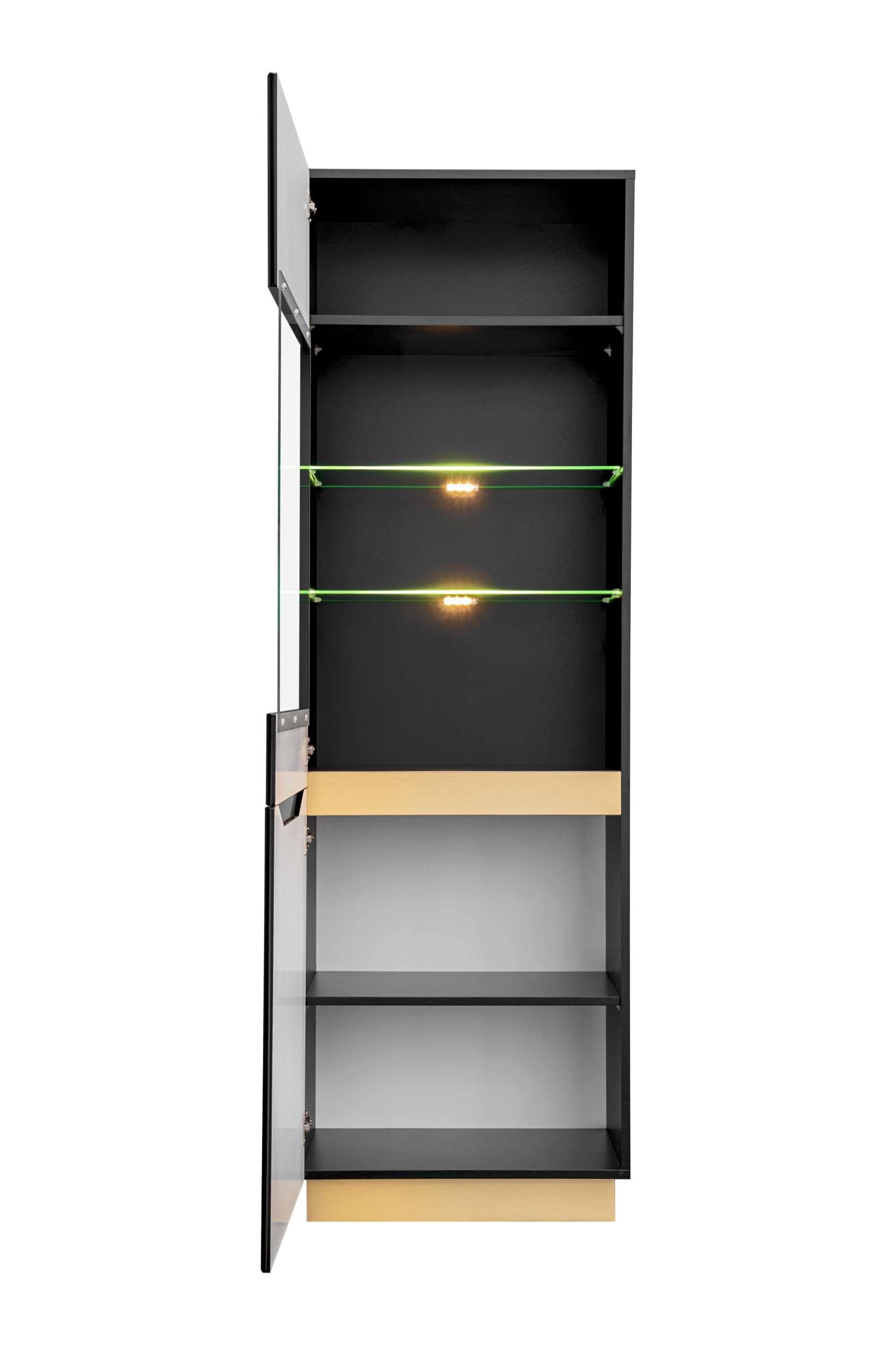 LED-Beleuchtung, 2×Standvitrine, 1×Lowboard, Wohnwand Calgary, (4-St), Stylefy Komplettset), Wohnzimmer-Set, (Set 1×Wandregal, Glaseinsatz