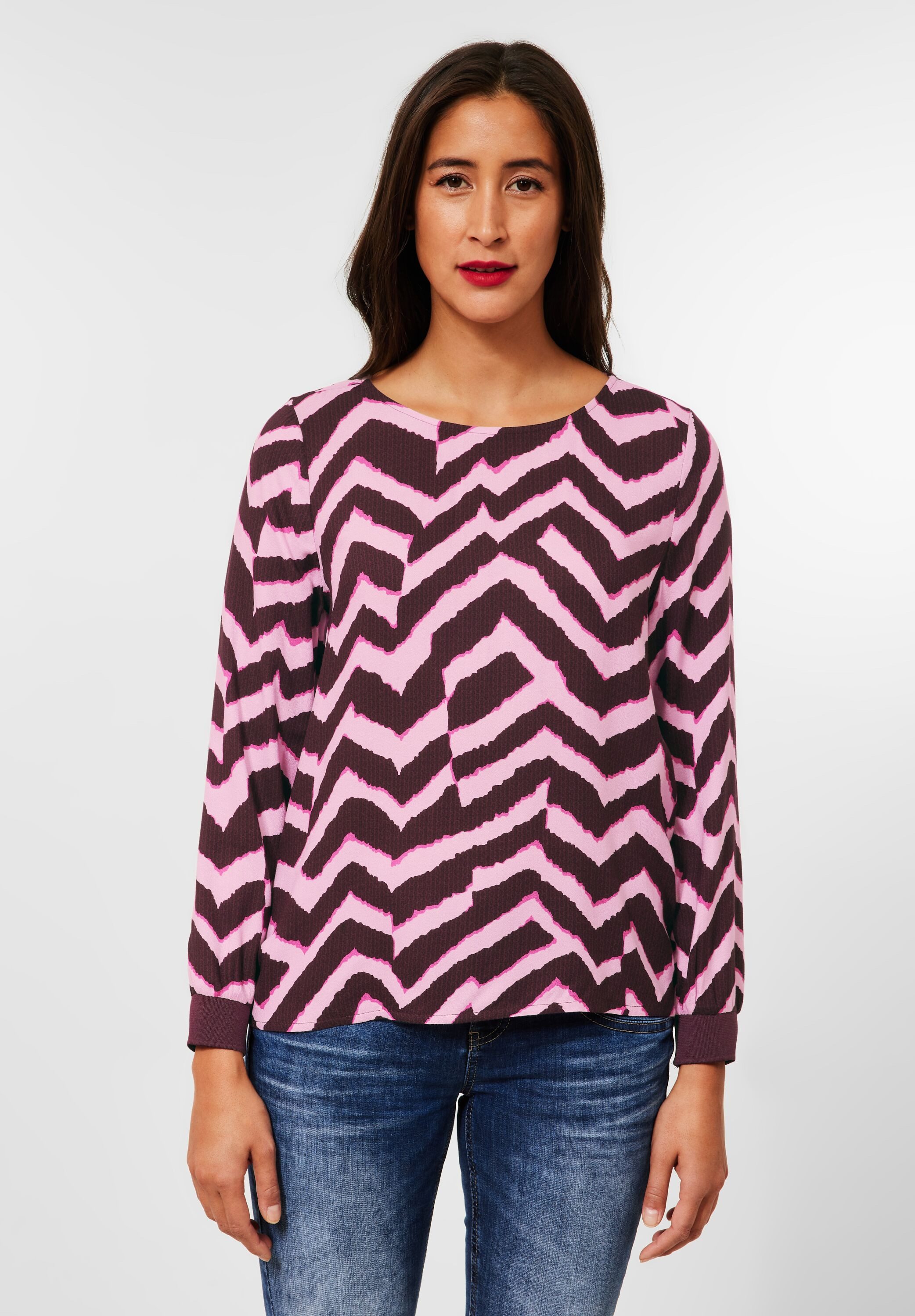 STREET ONE Langarmbluse Bluse mit Zick Zack Muster