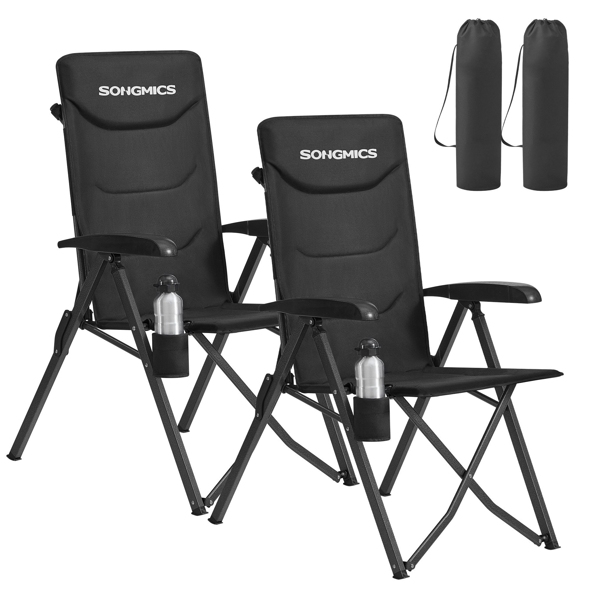 SONGMICS Campingstuhl 90°-150° verstellbare Rückenlehne (Packung), 70 x 60 x 110 cm, belastbar bis 150Kg, mit Getränkehalter/Tragetasche