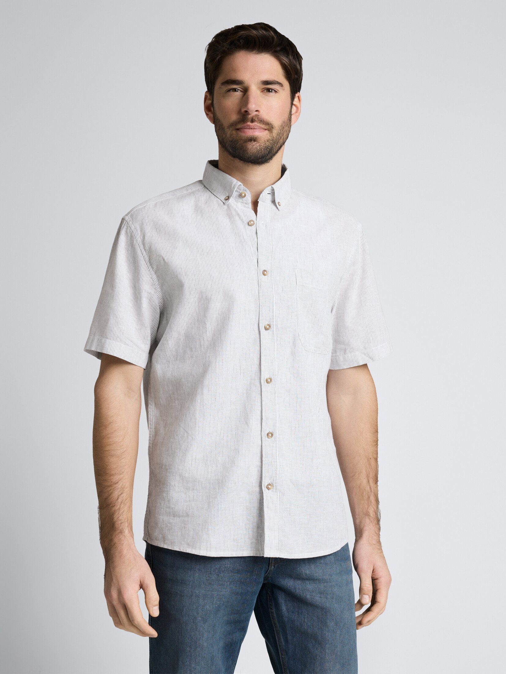 TOM TAILOR Blusen & Shirts Regular Fit Kurzarmhemd mit Leinenanteil