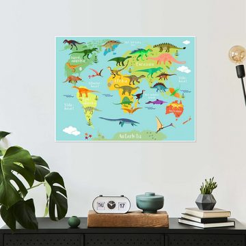 Posterlounge Poster Kidz Collection, Weltkarte der Dinosaurier (dänisch), Kindergarten Grafikdesign