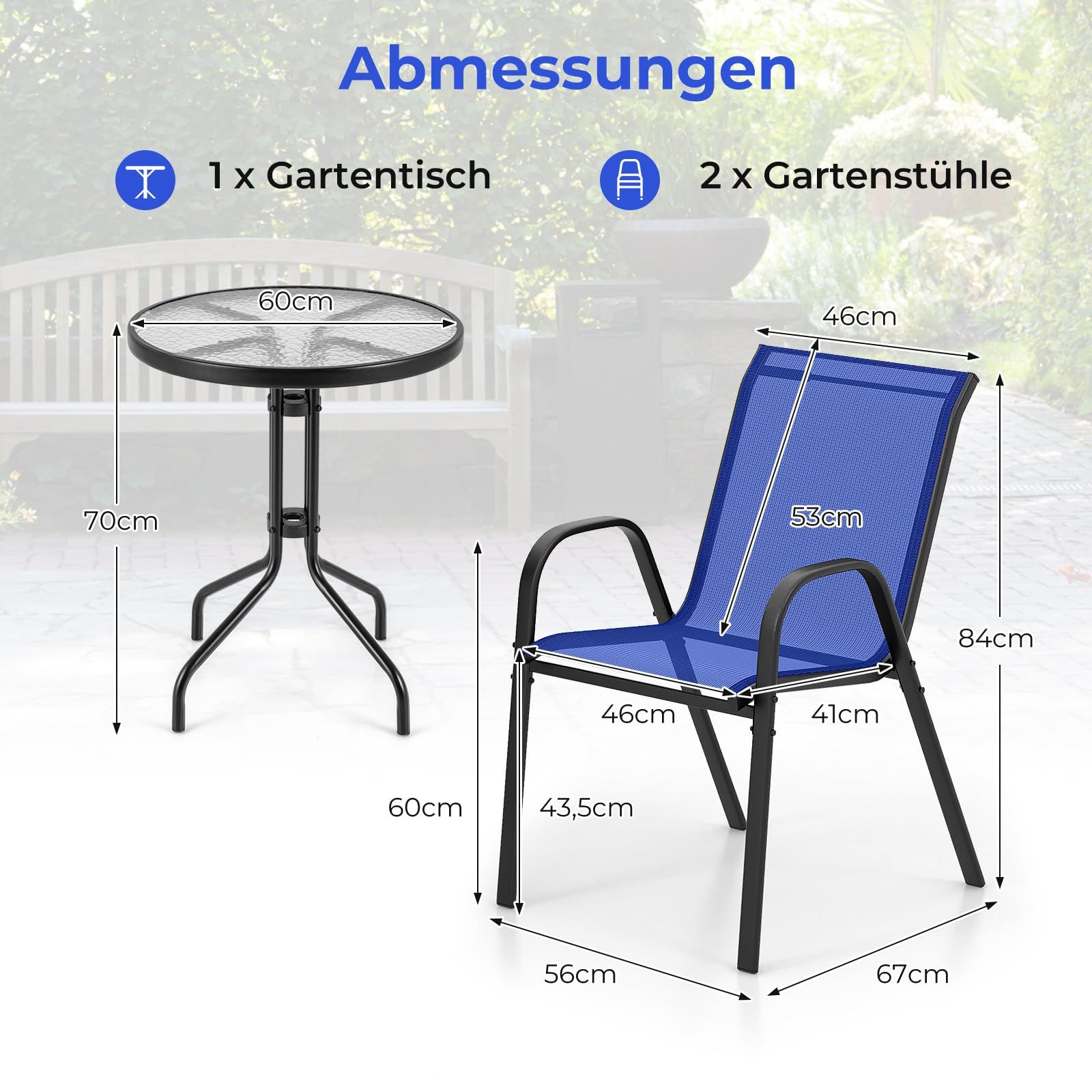 COSTWAY Balkonset 3 TLG. Sitzgruppe, mit 2 Stühle & 1 Tisch