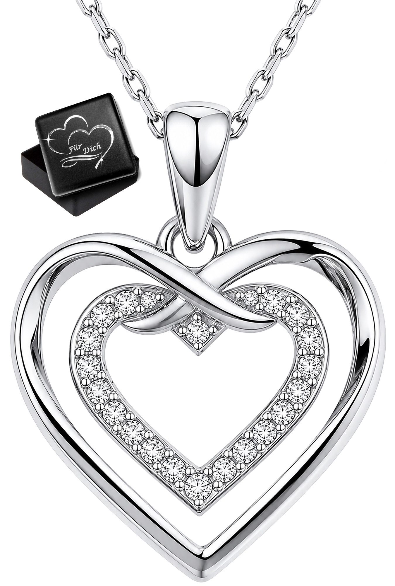 Limana Herzkette Damen Kette mit Anhänger Unendlich Herz 925 Silber Zirkonia (Schmuck Geschenk für Freundin Frau, inkl. Dose), Geburtstag Jahrestag Hochzeitstag Weihnachten Muttertag Valentinstag