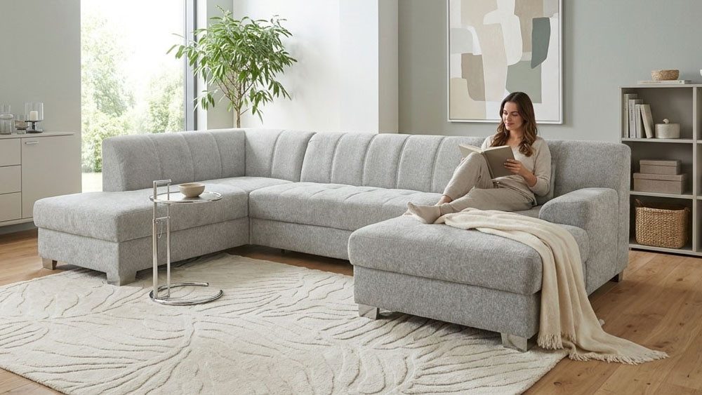 OTTO home Wohnlandschaft Lolland 296 x 195 cm, modern, mit Steppungen, gemütlich, U-Form, aus Pet Friendly Bezug