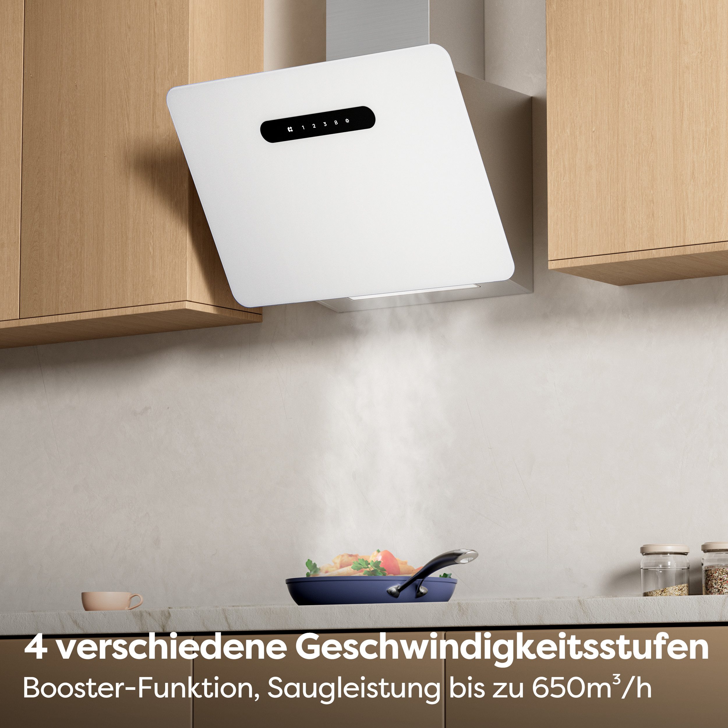CIARRA Kopffreihaube VMW6736K Dunstabzugshaube A+++ leise Umluft Abluft VMW6736K Dunstabzugshaube A+++ leise Umluft Abluft, 650m³/h 60 cm WIFI App SensorTouch mit BOOST Schräghaube