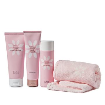 bellavia Haarpflege-Set Perfect Hair, Set, 4-tlg., 2 x 200 ml + 1 x 150 ml + 1 x Hair Turban, für glänzendes und geschmeidiges Haar