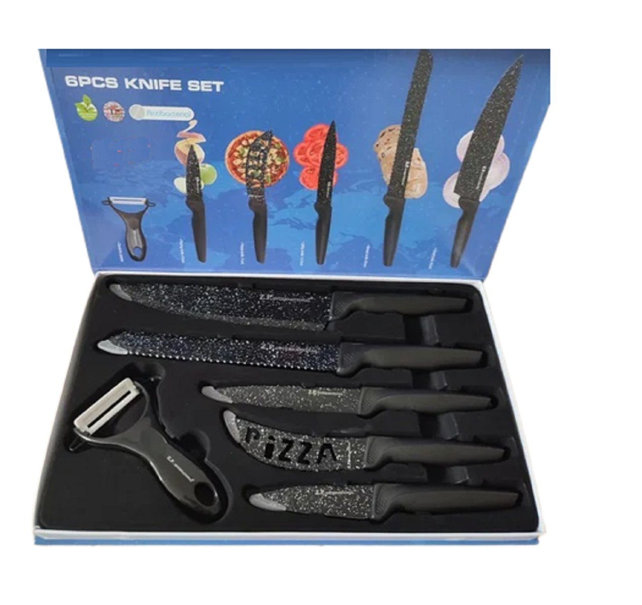 Zillinger Messer-Set 6 teilig Messerset 5 Messer 1 Sparschäler Set Schwarz (6-tlg)