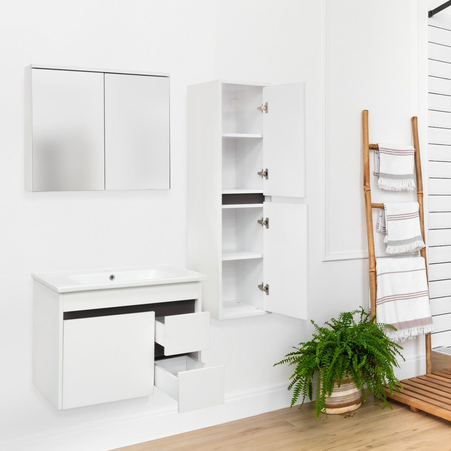 Burmas Badmöbel-Set PETRA (Komplett-Set, 4-St), inkl. Keramik Waschbecken, vormontiert, (Komplett-Set)