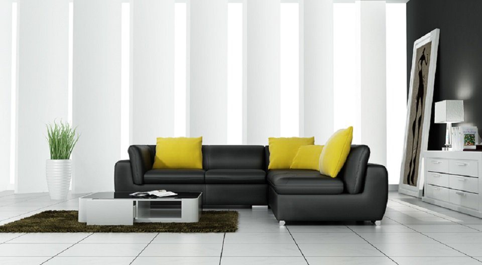 JVmoebel Ecksofa, Ledersofa L-Form Couch Wohnlandschaft Ecksofa Garnitur Design Modern Schwarz