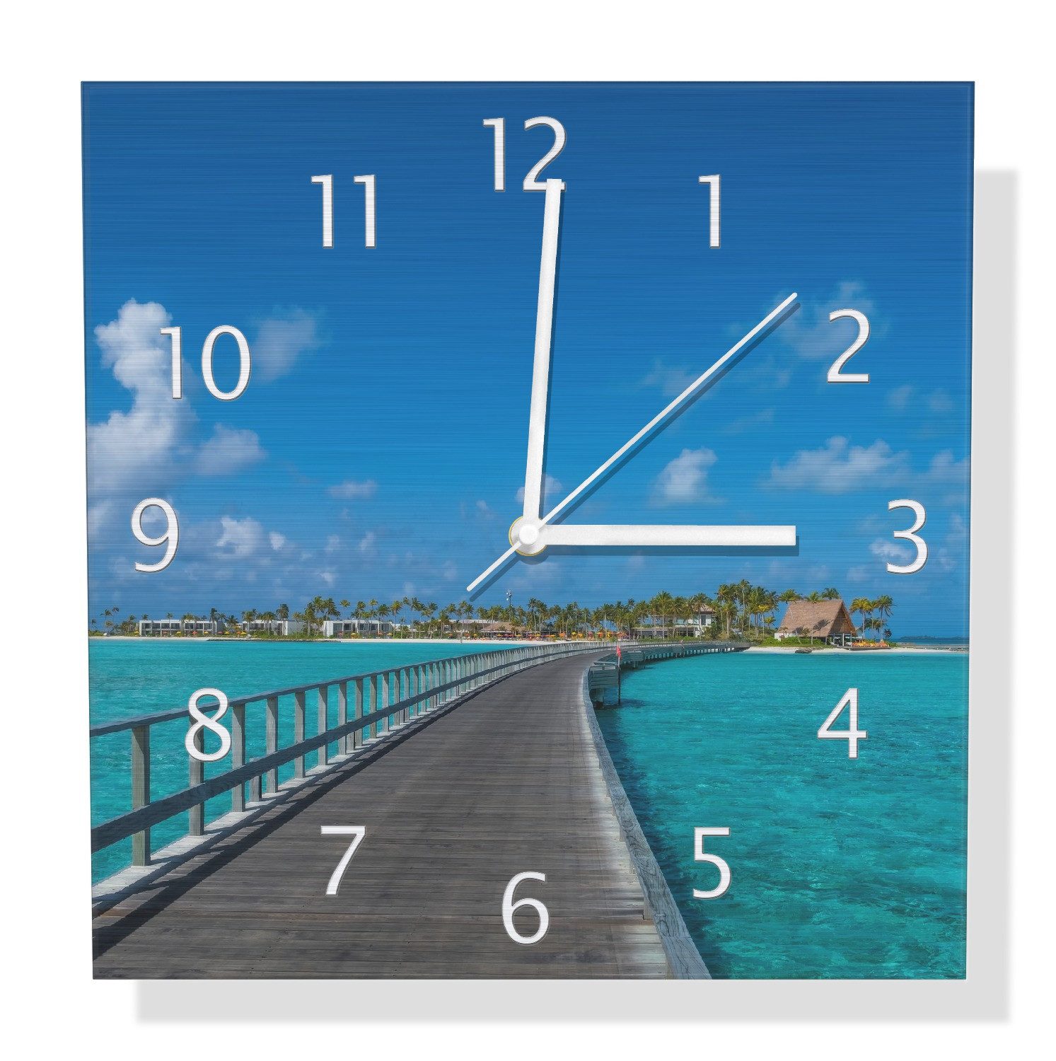 Wallario Wanduhr Türkisfarbene Lagune (Aluverbunduhr)