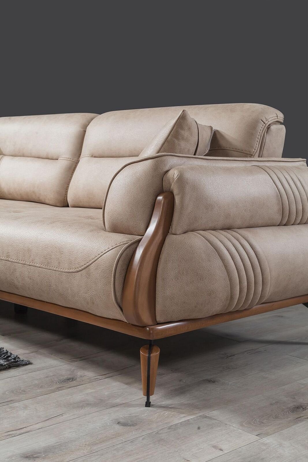 Neu, in Couchen Sofa Luxus Made 1 Sofa Polster Designer JVmoebel Teile, Europa Dreisitzer Sofas Beige Leder