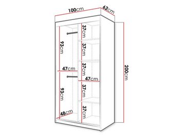 MIRJAN24 Kleiderschrank Plaster I (mit Schiebetüren) 100/120/150/180/200/250 cm, Garderobe mit zwei Kleiderstangen
