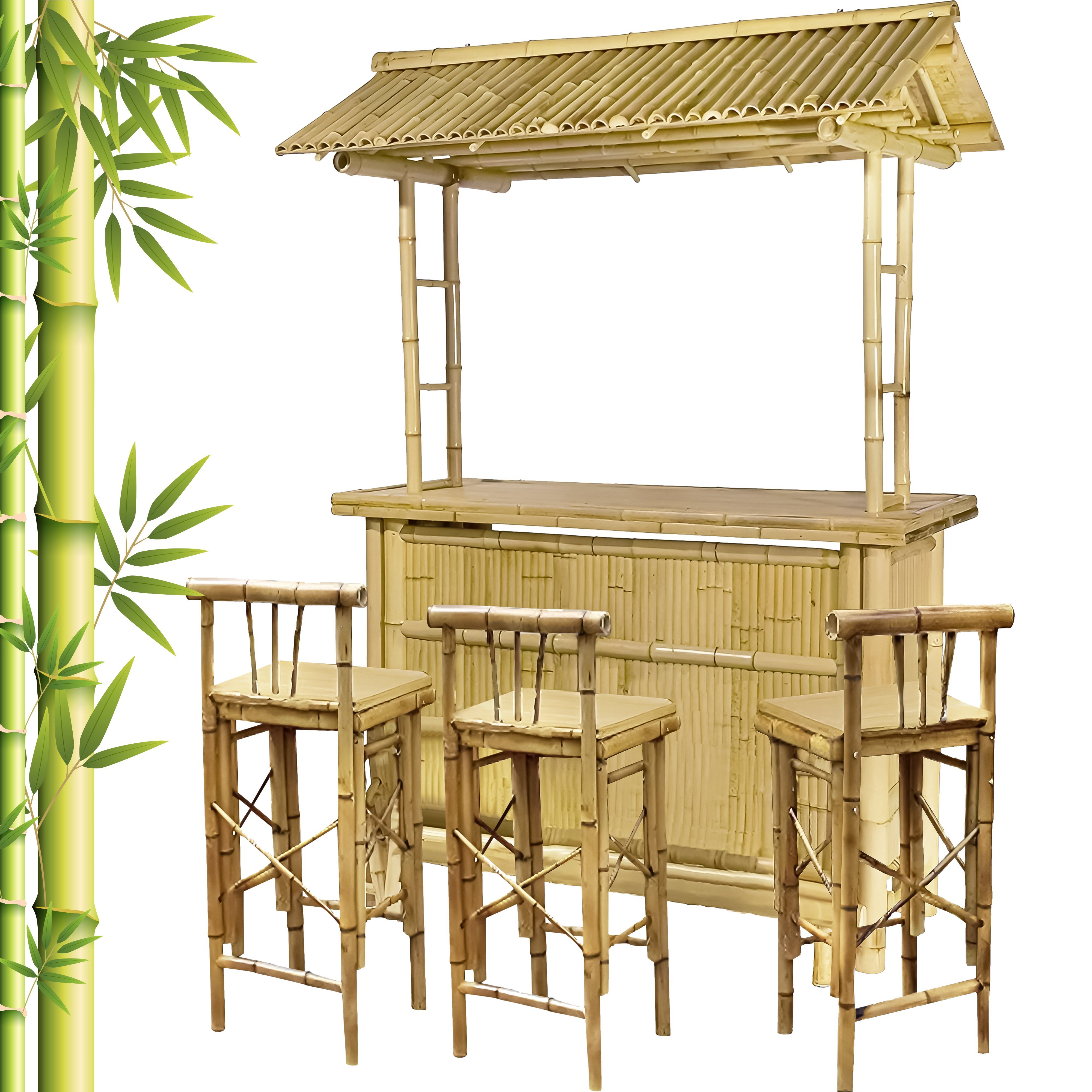 habeig Gartenbar-Set 4tlg. Bar Rivas Bambus Theke Tresen Barhocker Bambusba günstig online kaufen