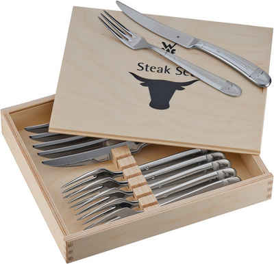 WMF Steakbesteck (12-tlg), Cromargan 18/10 poliert, geschmiedete Messer, spülmaschinengeeignet, inklusive Holzbox