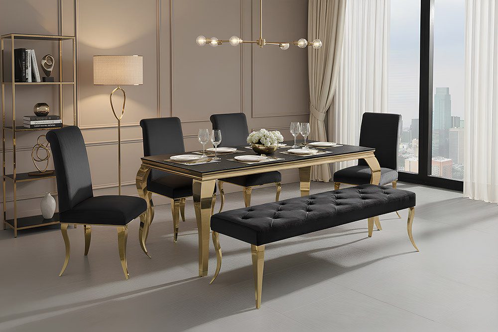 riess-ambiente Sitzbank MODERN BAROCK DELUXE 170cm schwarz/gold - Samt, Edelstahl, gepolstert (Einzelartikel, 1-St), Polsterbank mit Zierknöpfen - ideal für glamouröse Essbereiche & Flure