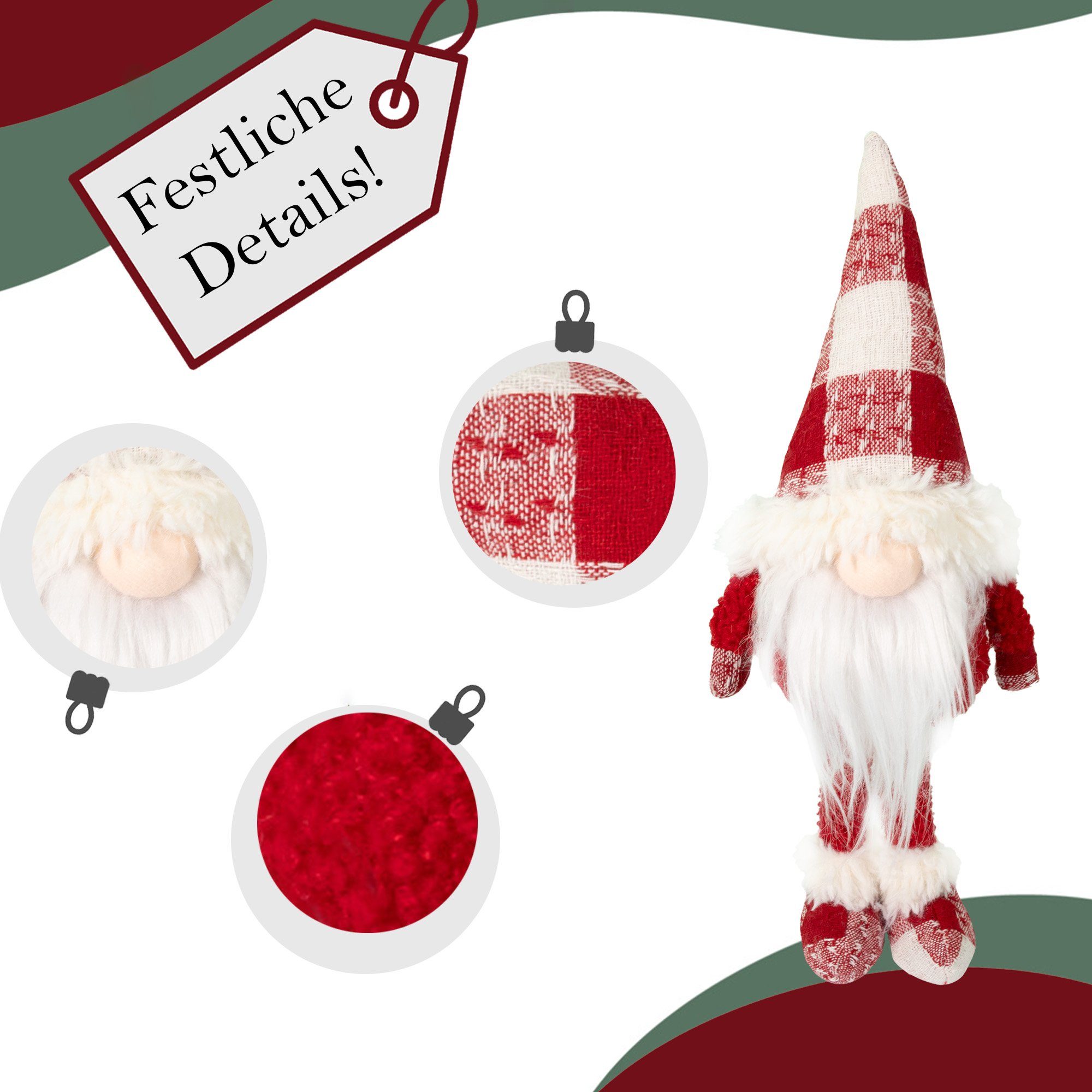 Lemodo Wichtel stehender Weihnachtswichtel aus Stoff, versch. Größen (1 St)