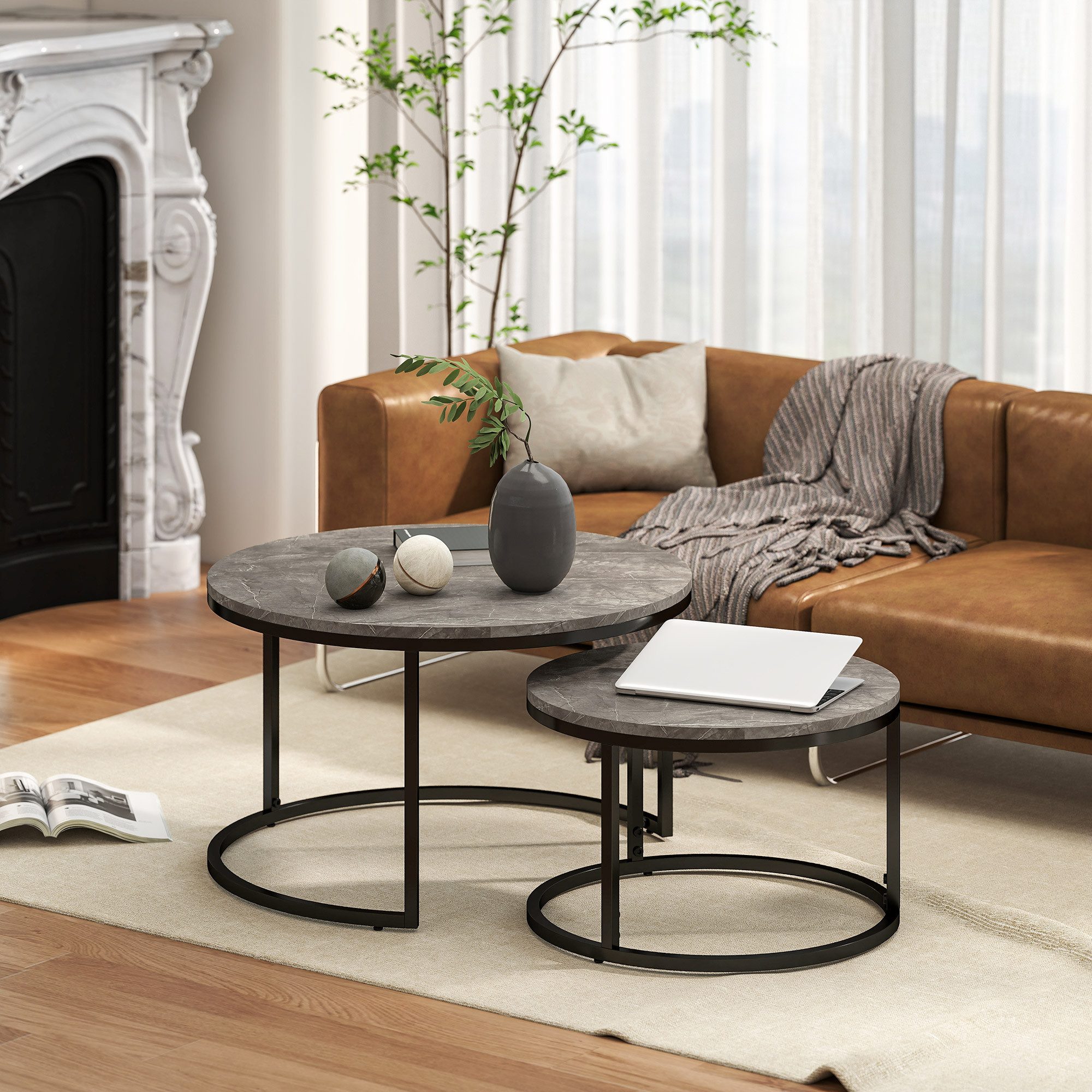 HOMCOM Couchtisch Beistelltisch mit Metallgestell, Stapelbar günstig online kaufen