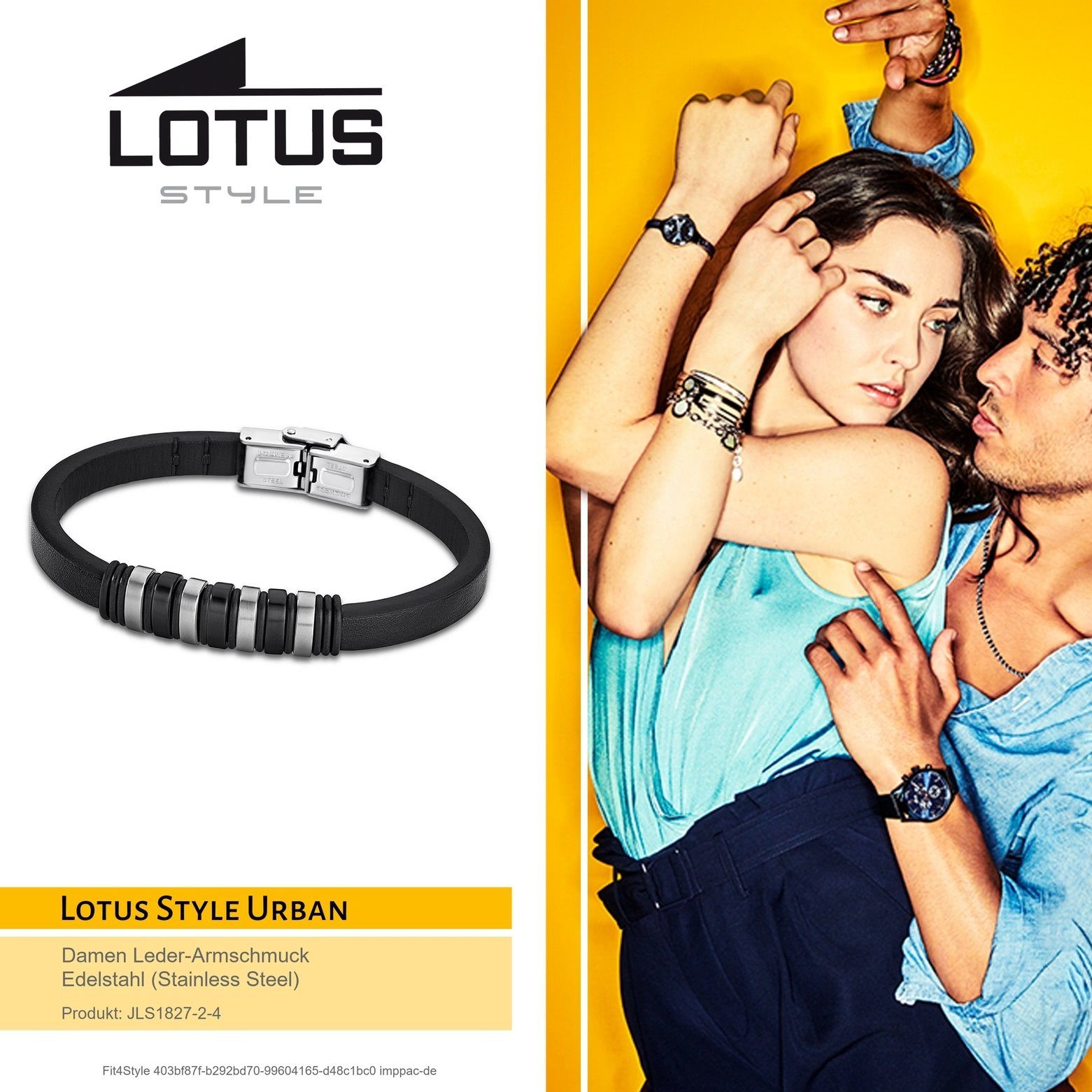 Lotus Style Armband Armband Style (Stainless Lotus für (Armband), Echtleder Edelstahl schwarz Steel), aus Damen, Herren