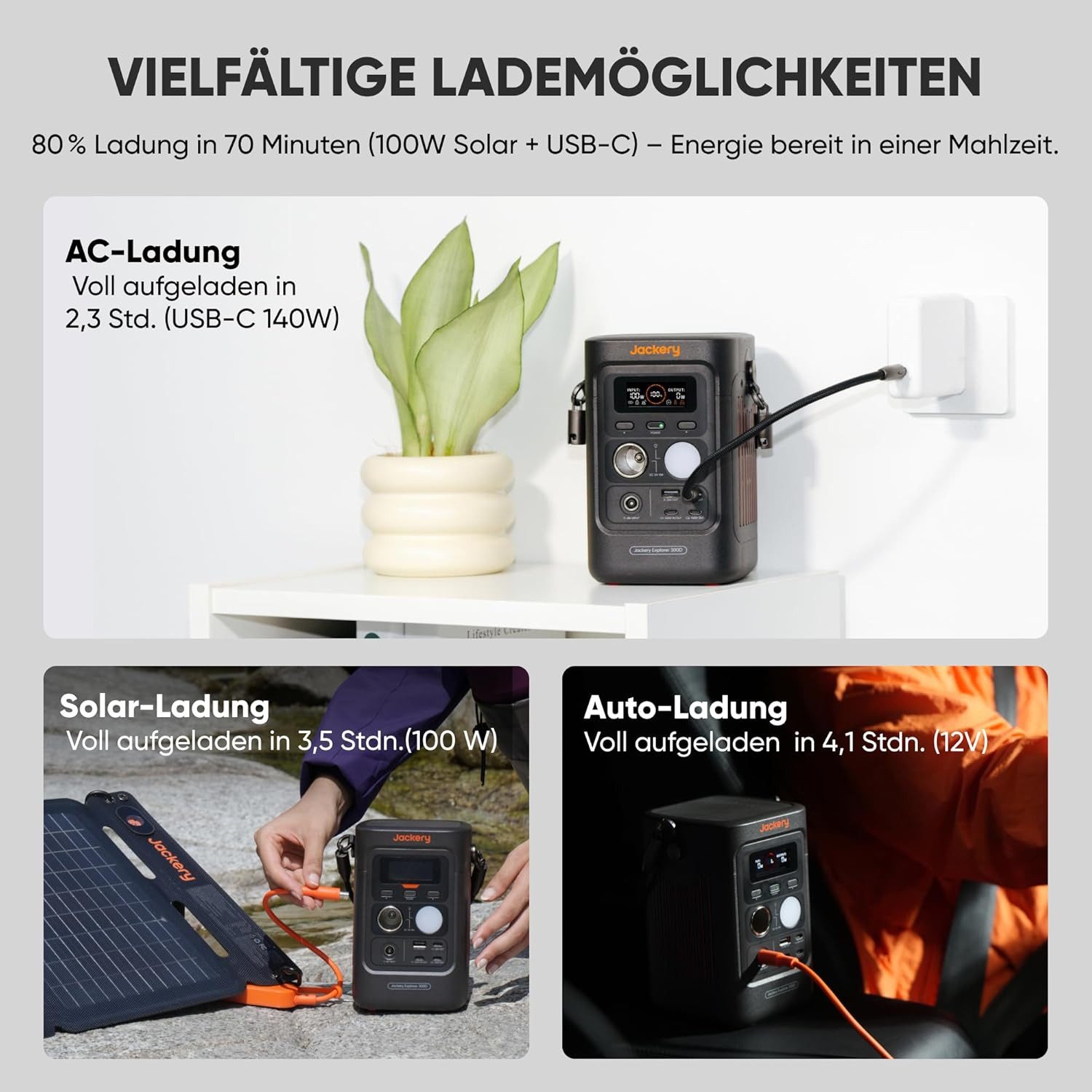 Jackery Explorer 300D Portable Power Station, 288Wh LFP Battery, 300W DC Power, 2x USB-C up to 140W, Power Bank for Camping, Travel & RVs, 15000 mAh (12V), with 102W GaN Fast Charger