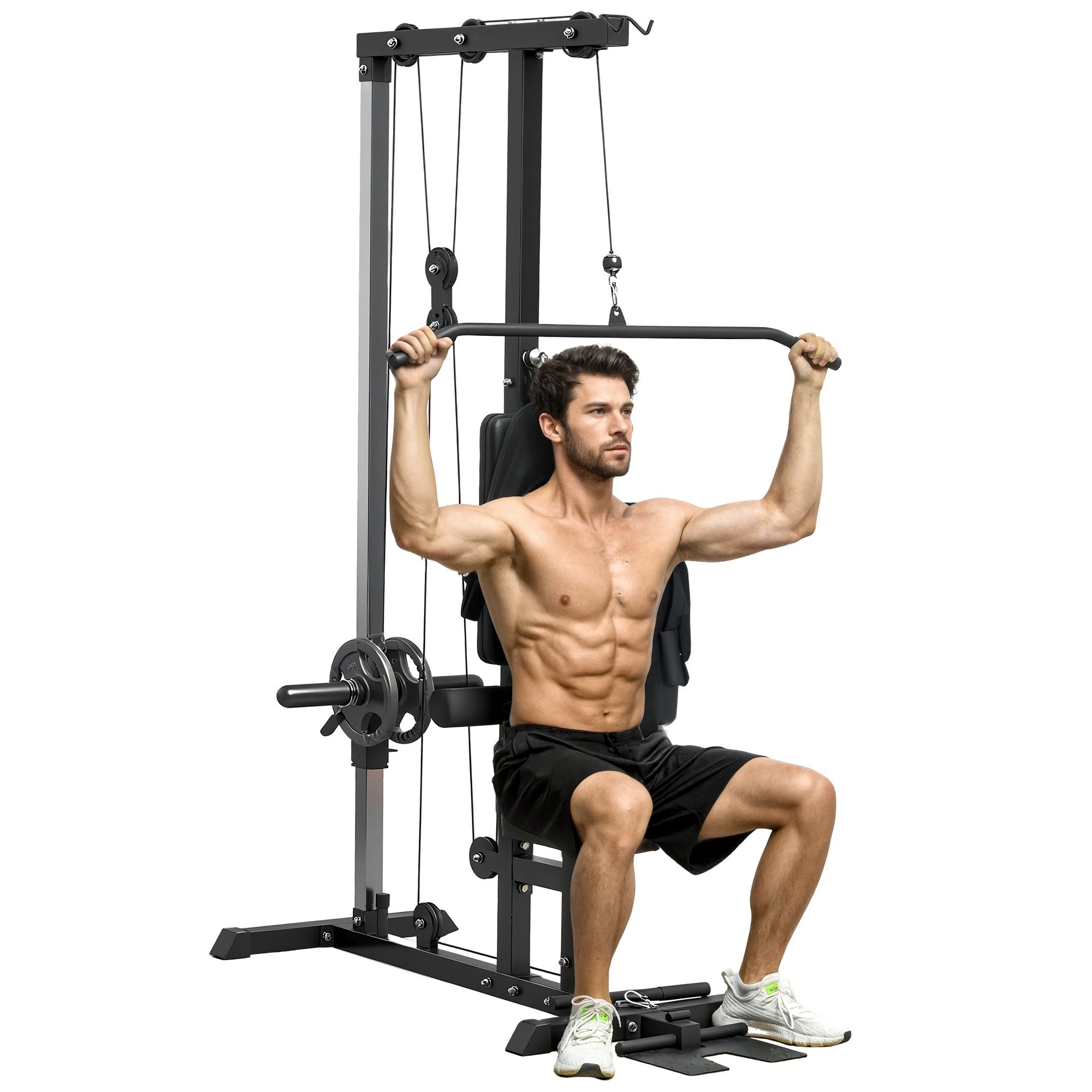 SPORTNOW Kraftstation multifunktional, mit Latzugstange Seilzugsystem, 8 Gewichtsblöcke (Klimmzugturm, 1-tlg., Kraftturm), bis 50 kg Gewichte Fitnessgeräte für Homegym Krafttraining