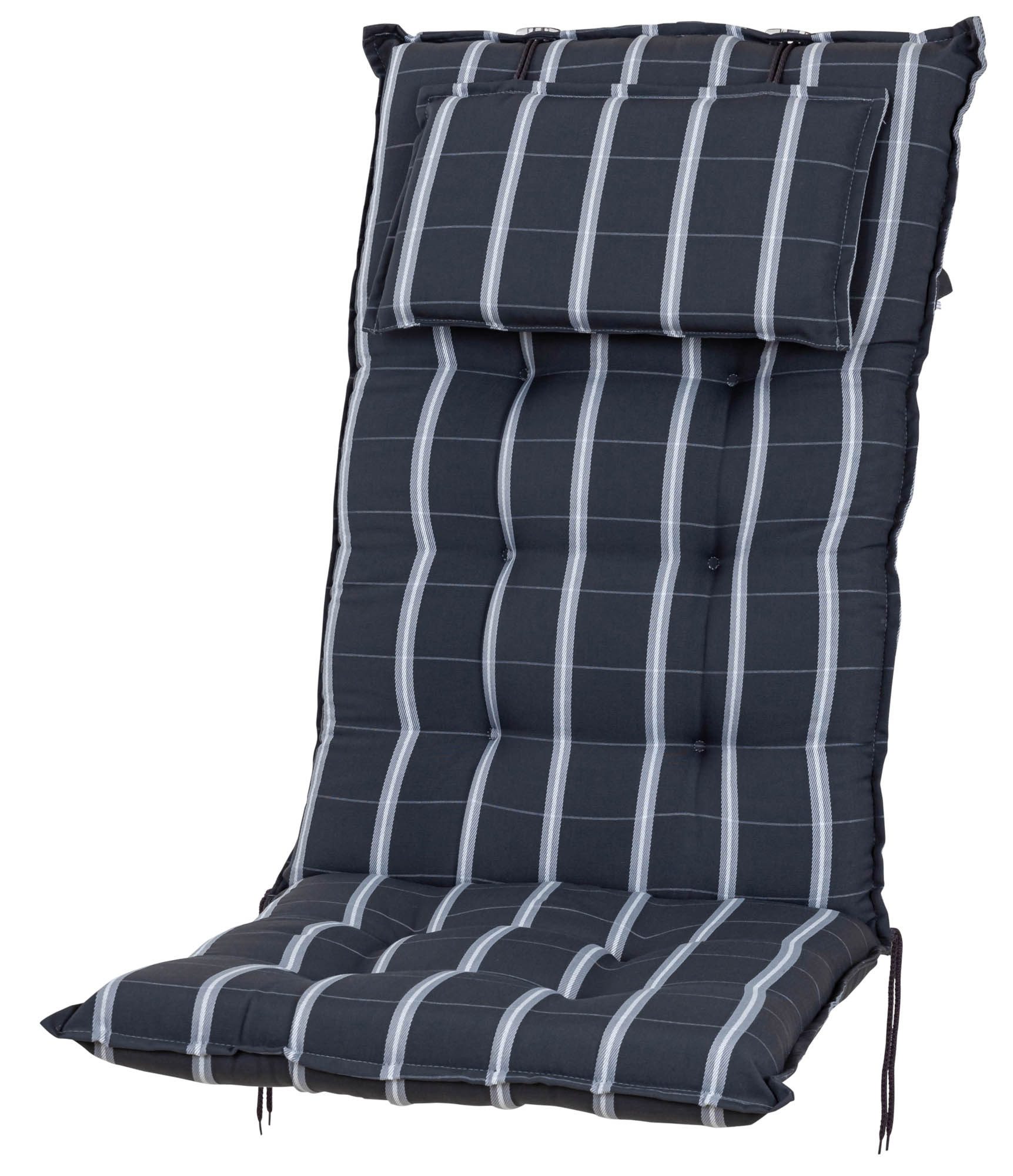 Sun Garden Hochlehnerauflage Hochlehner Sylt/Miami 20426-700 anthrazit gestreift 119x50x9 cm SG, (1 St), Eckhaltebänder mit Bindebändern